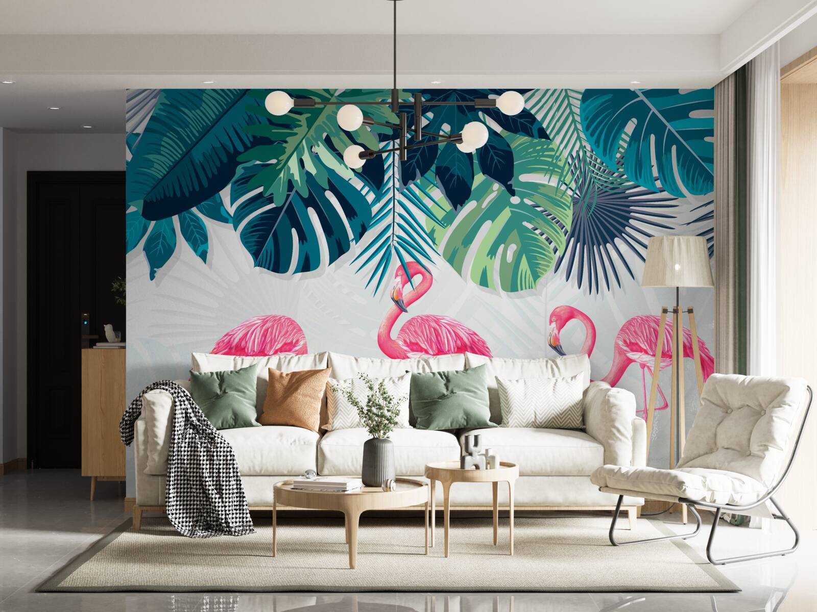 Fototapeten Tropenwälder mit rosa Flamingos