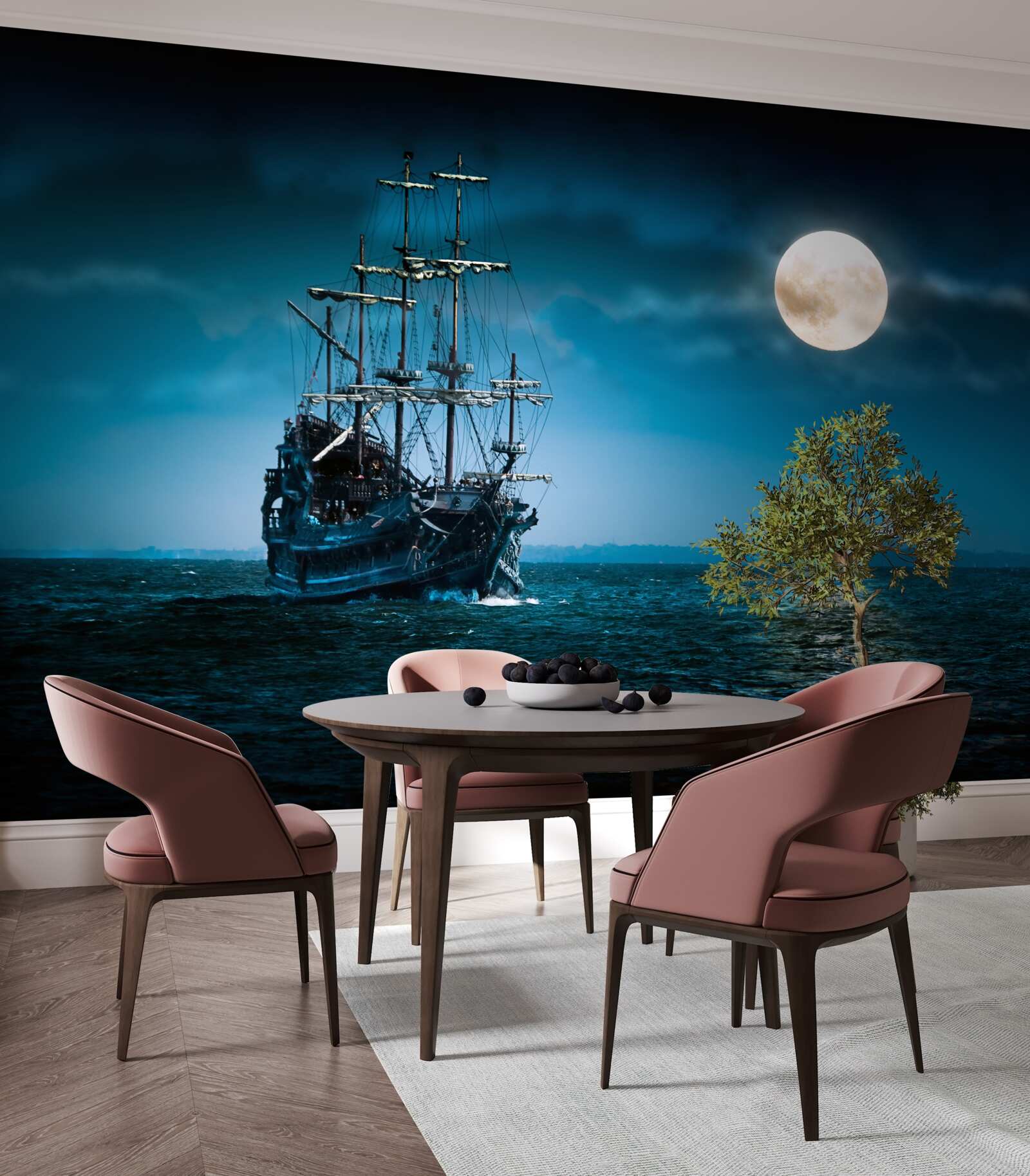 Fototapeten ein altes Schiff im Mondlicht