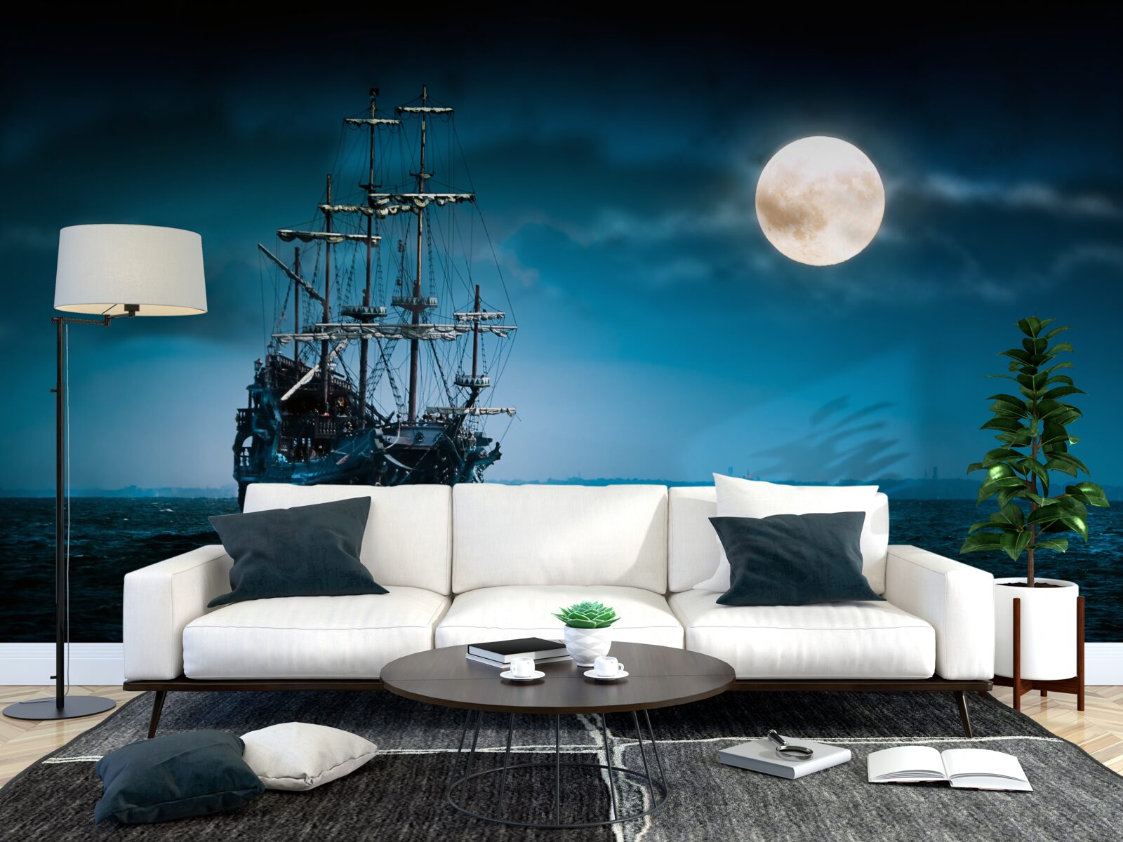 Fototapeten ein altes Schiff im Mondlicht