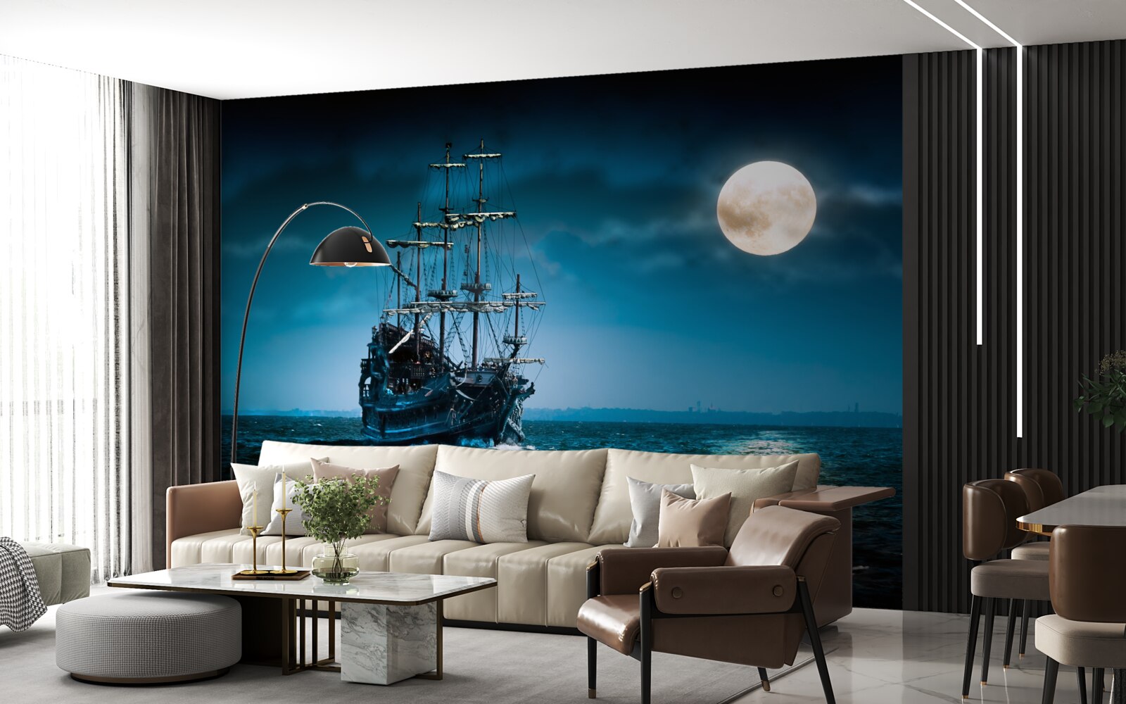 Fototapeten ein altes Schiff im Mondlicht
