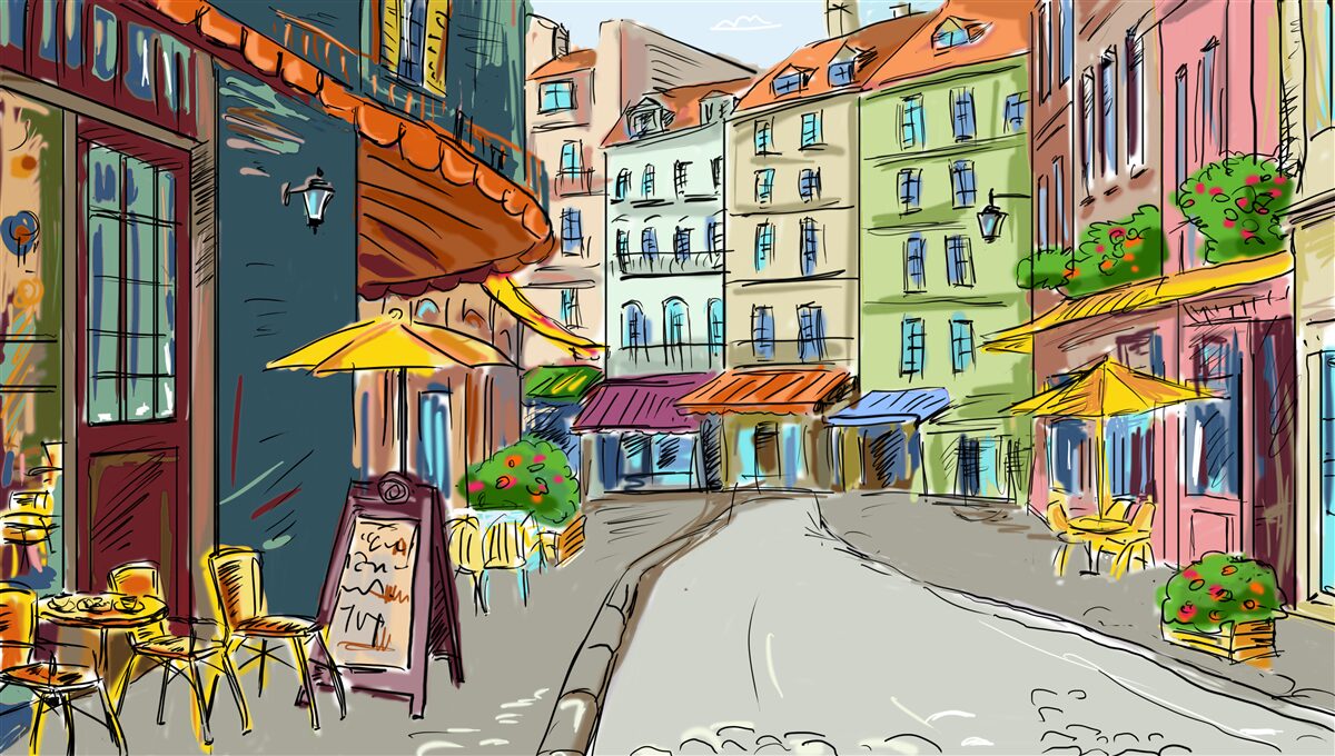 Fototapeten Ruhige und gemütliche Straße voller Farben