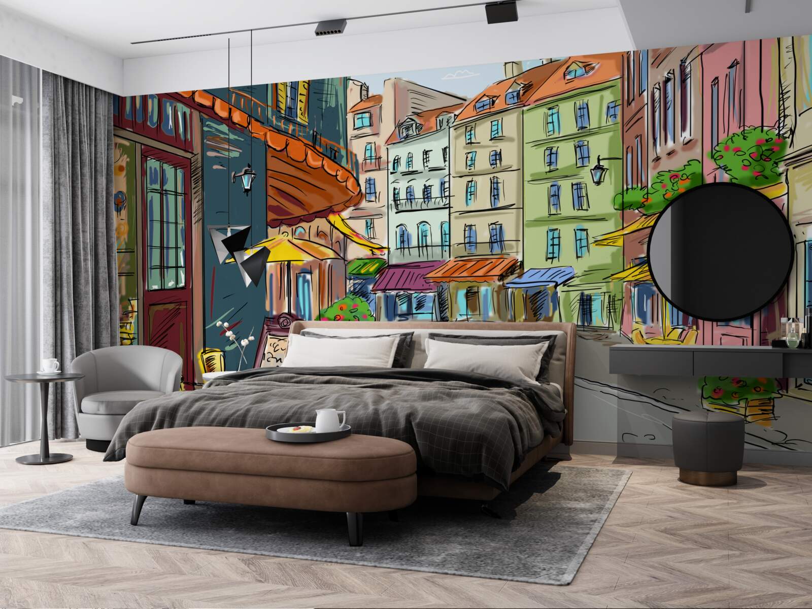 Fototapeten Ruhige und gemütliche Straße voller Farben