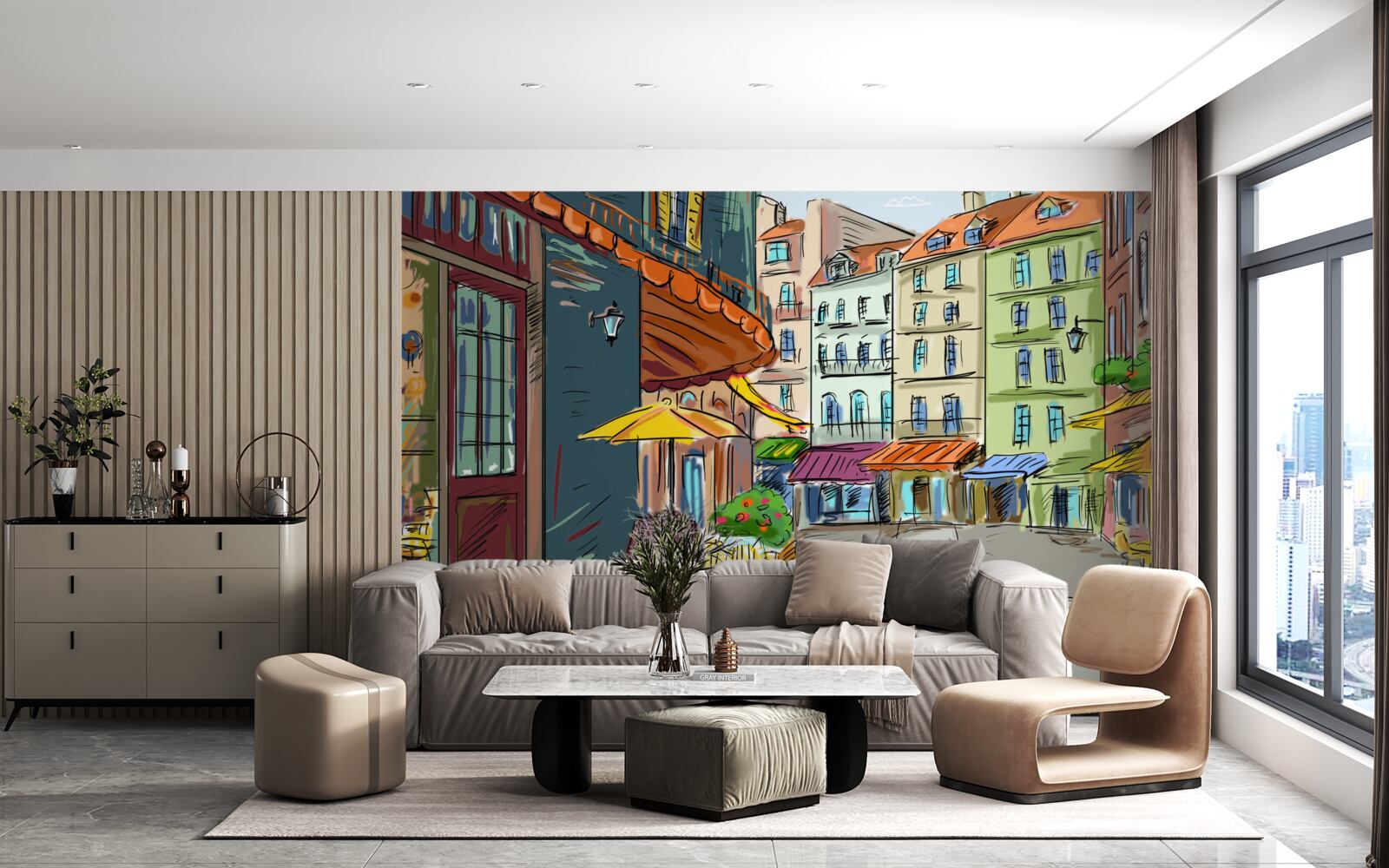 Fototapeten Ruhige und gemütliche Straße voller Farben