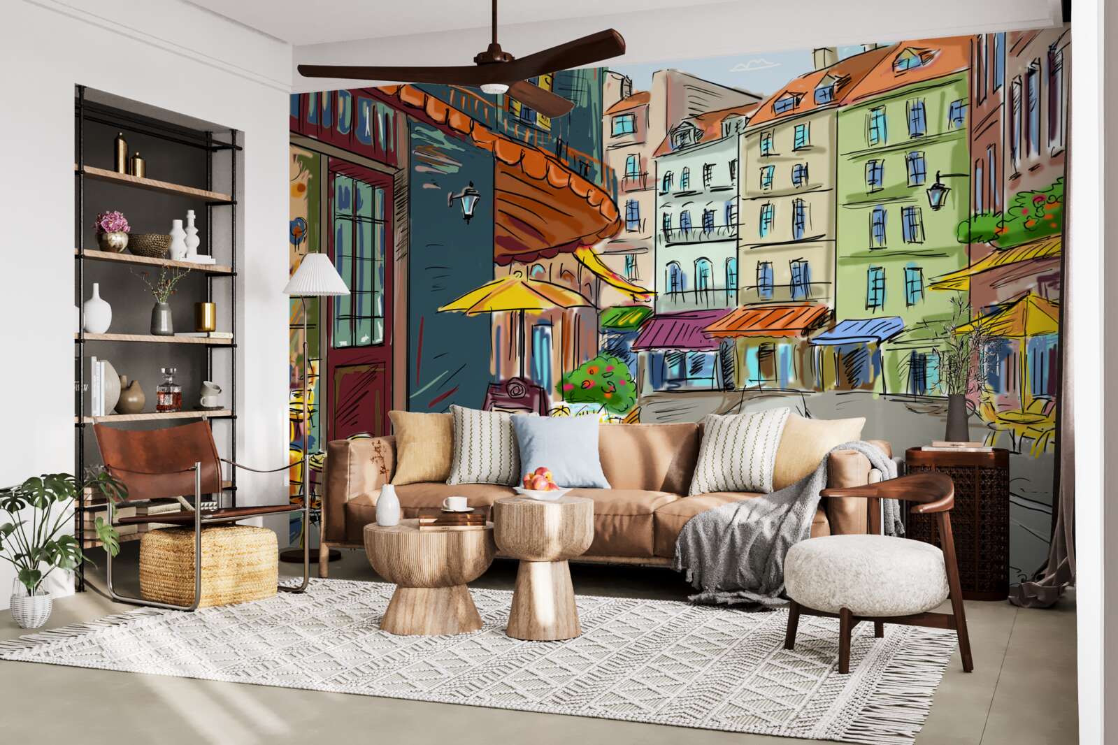 Fototapeten Ruhige und gemütliche Straße voller Farben