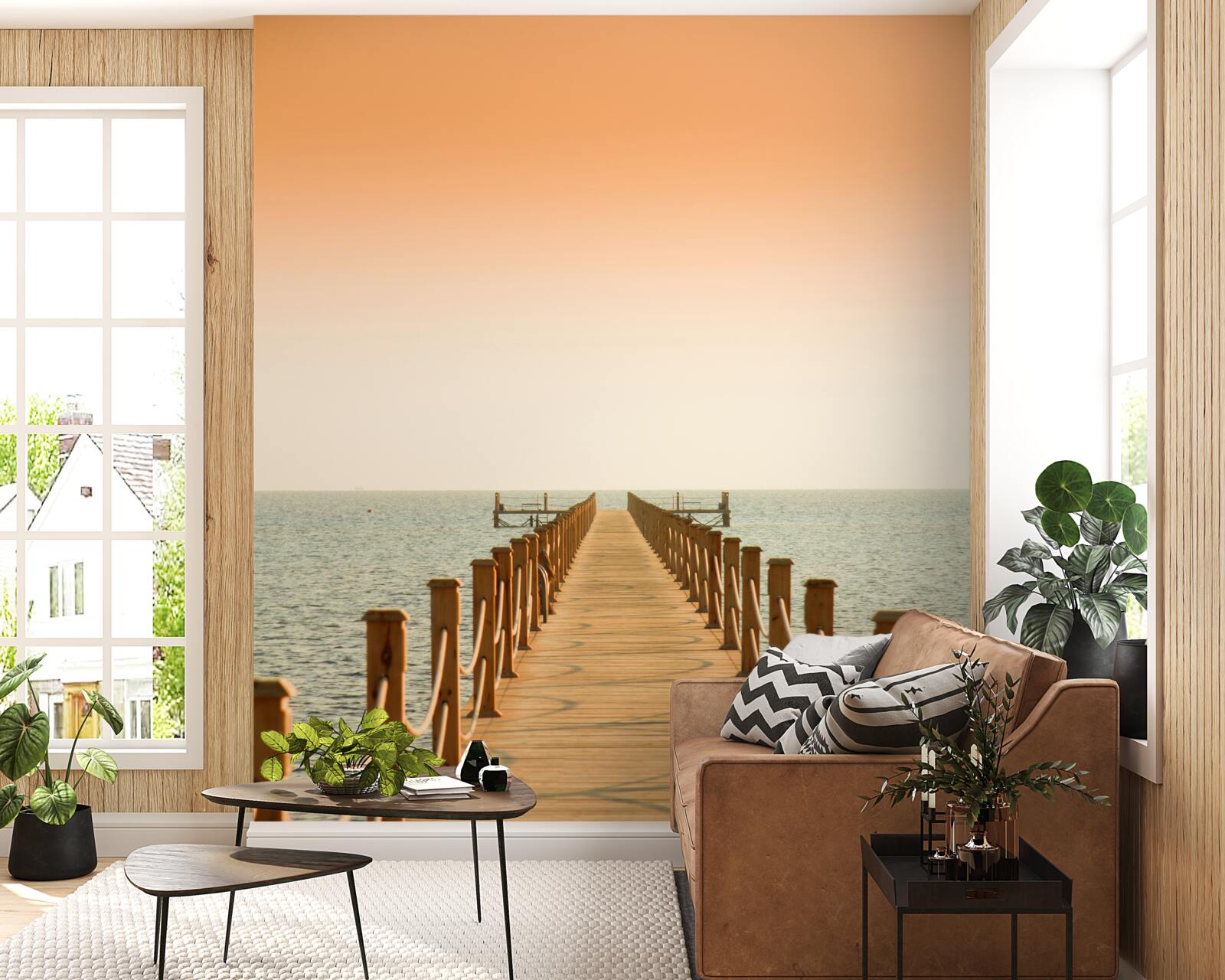 Fototapeten Promenade zum Meer bei Sonnenuntergang