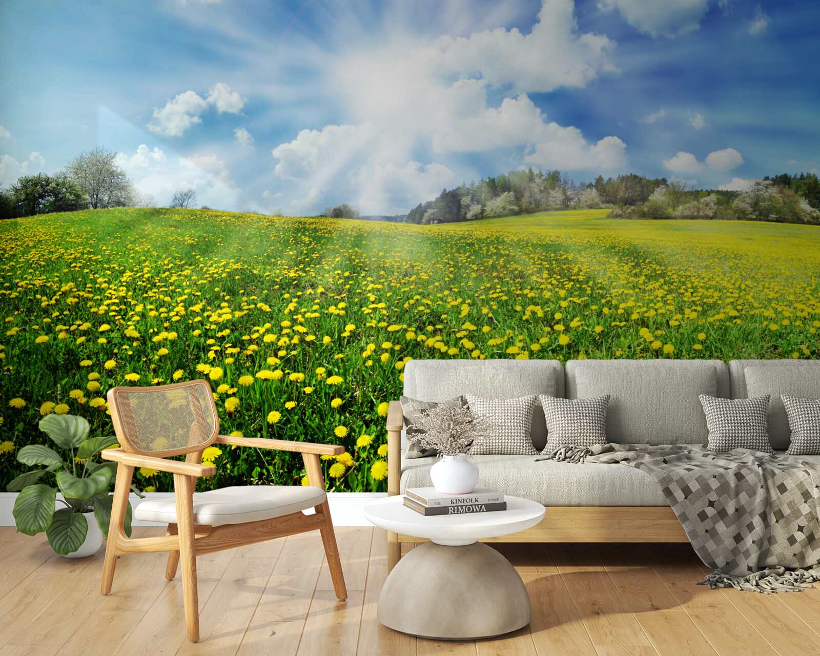 Fototapeten Sonnenstrahlen beleuchten das Sonnenblumenfeld