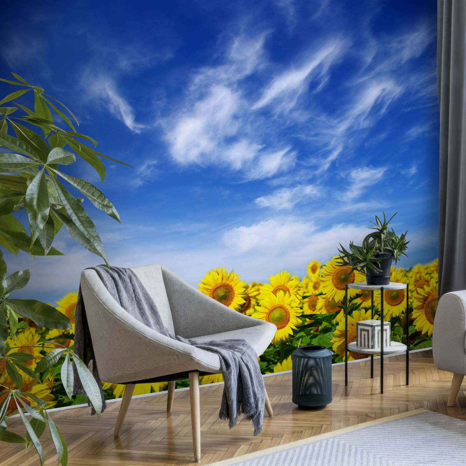 Fototapeten Sonnenblumen heben sich deutlich vom blauen Himmel ab