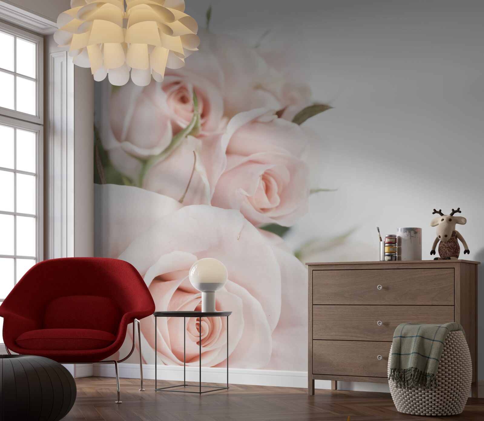 Fototapeten Ein Blumenstrauß mit zarten Rosen in leichten Schatten