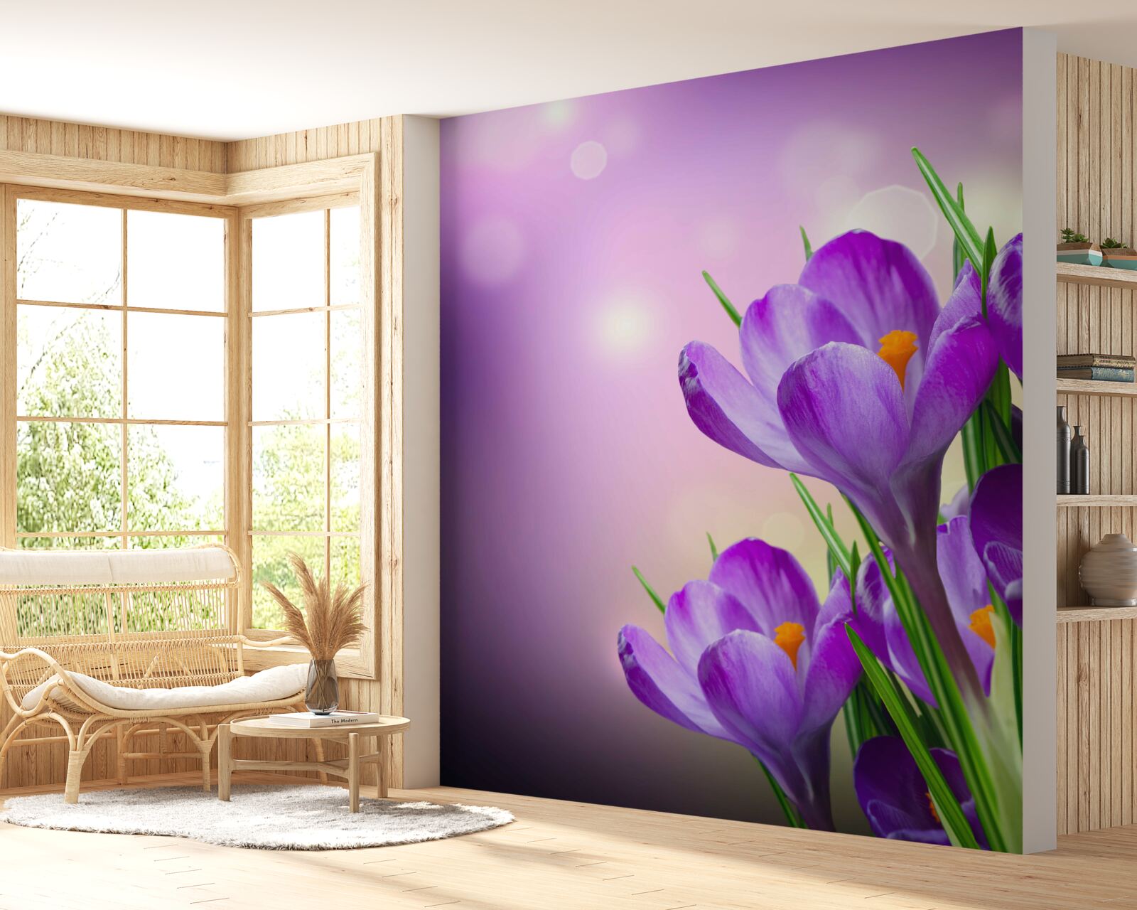 Fototapeten Im Morgengrauen blühen Iris in einem zarten lila Schatten
