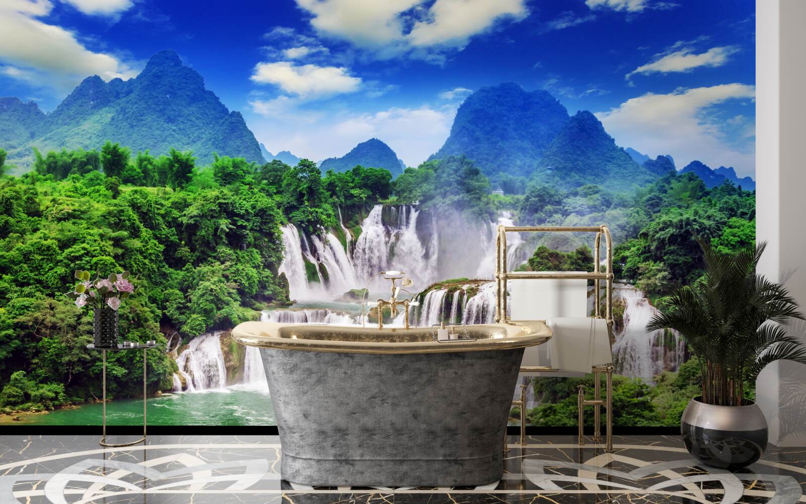 Fototapeten Ein toller Kaskadenwasserfall an einem Sommernnachmittag