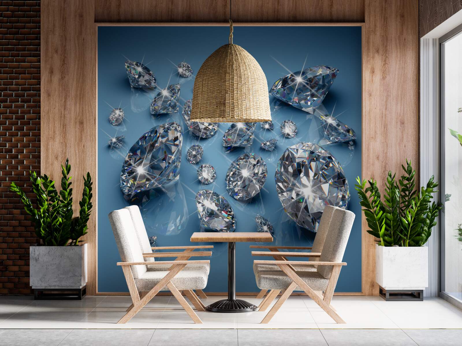 Fototapeten Große Diamanten auf blauem Glas