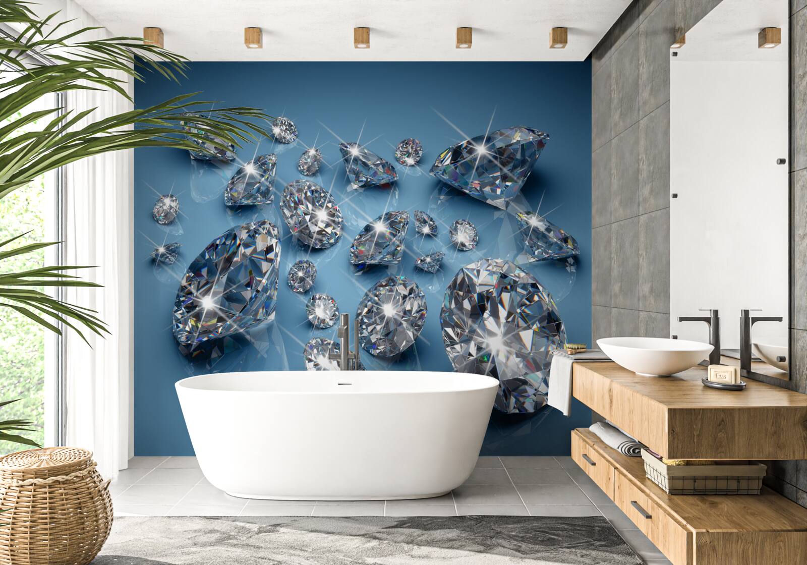 Fototapeten Große Diamanten auf blauem Glas