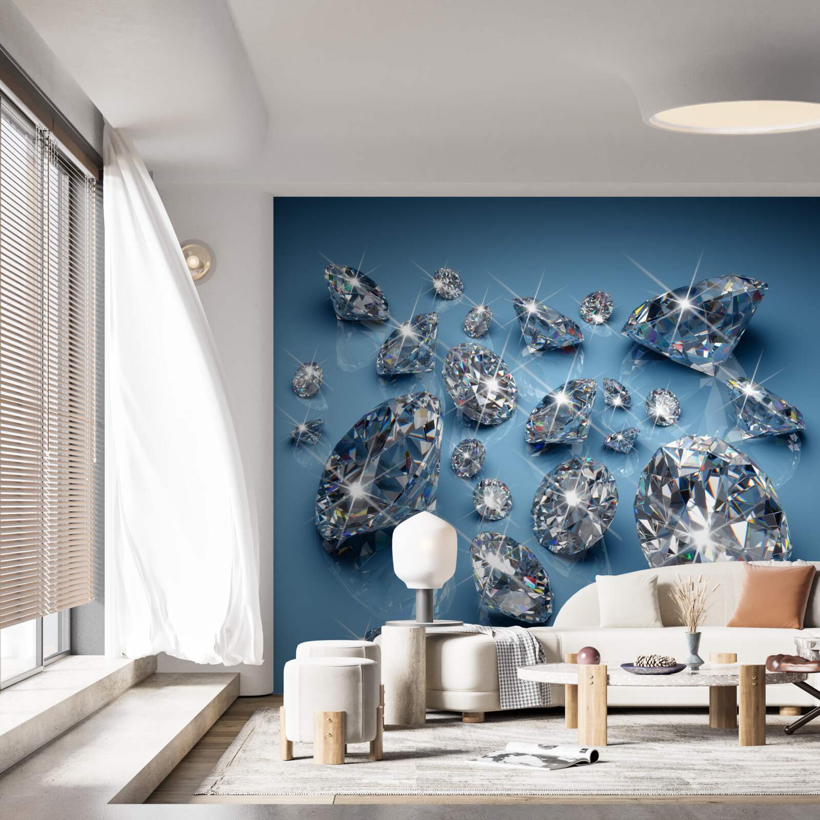 Fototapeten Große Diamanten auf blauem Glas