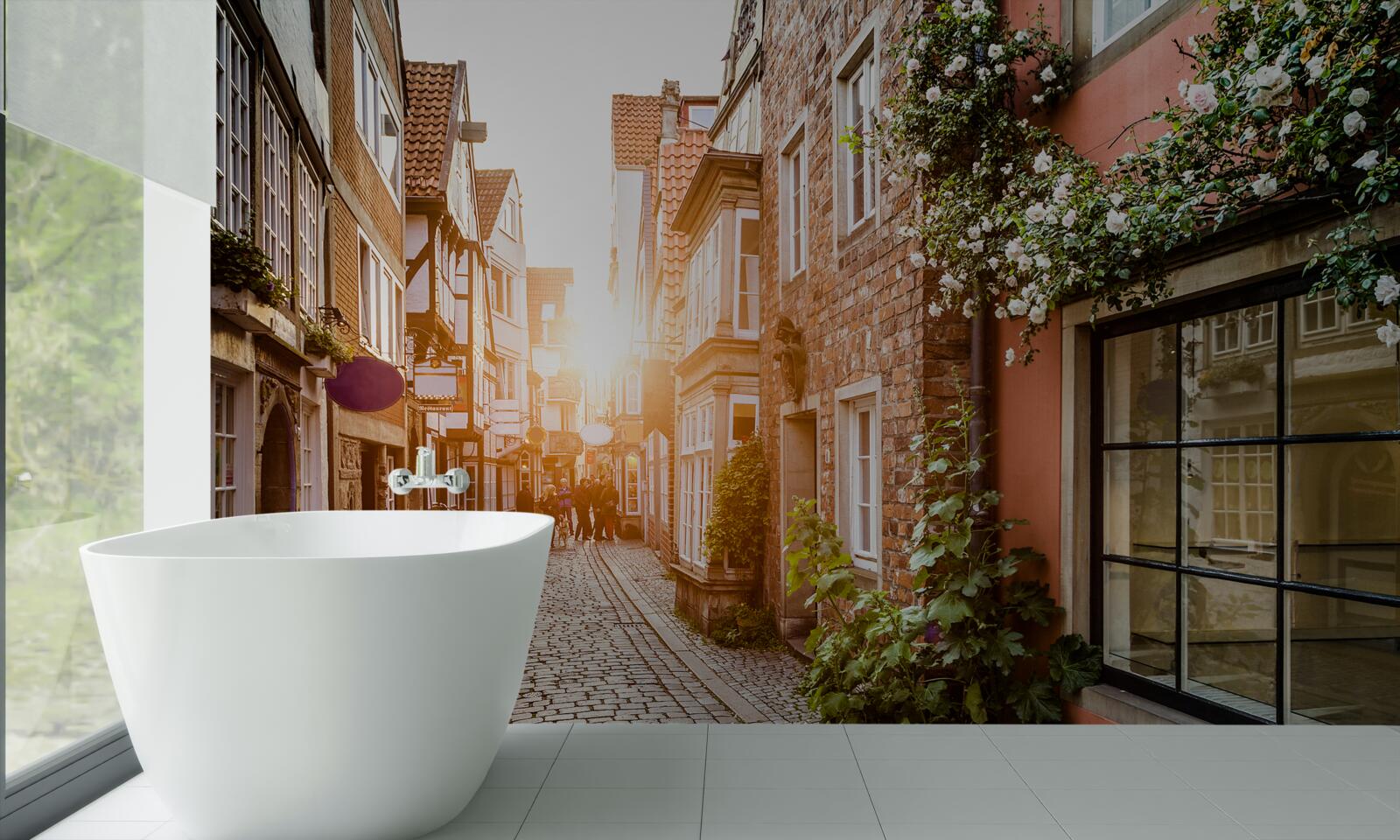 Fototapeten Ein malerischer Sonnenaufgang in einer alten Stadt