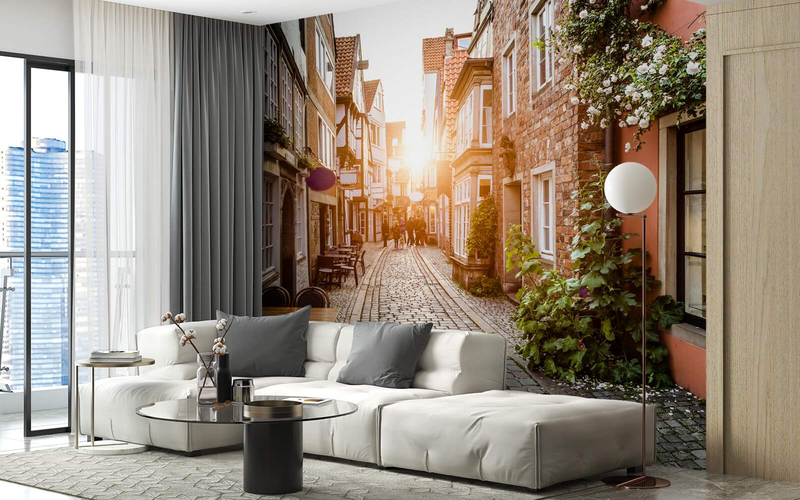 Fototapeten Ein malerischer Sonnenaufgang in einer alten Stadt