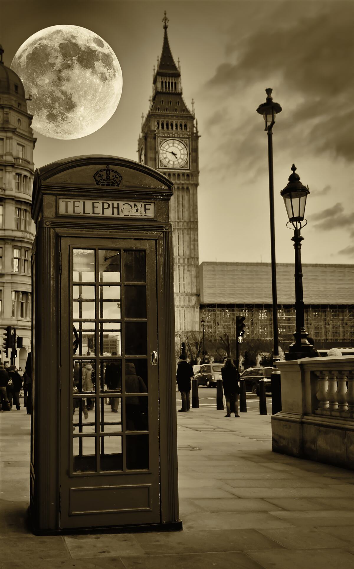 Fototapeten Telefonzelle in der Nähe von Big Ben