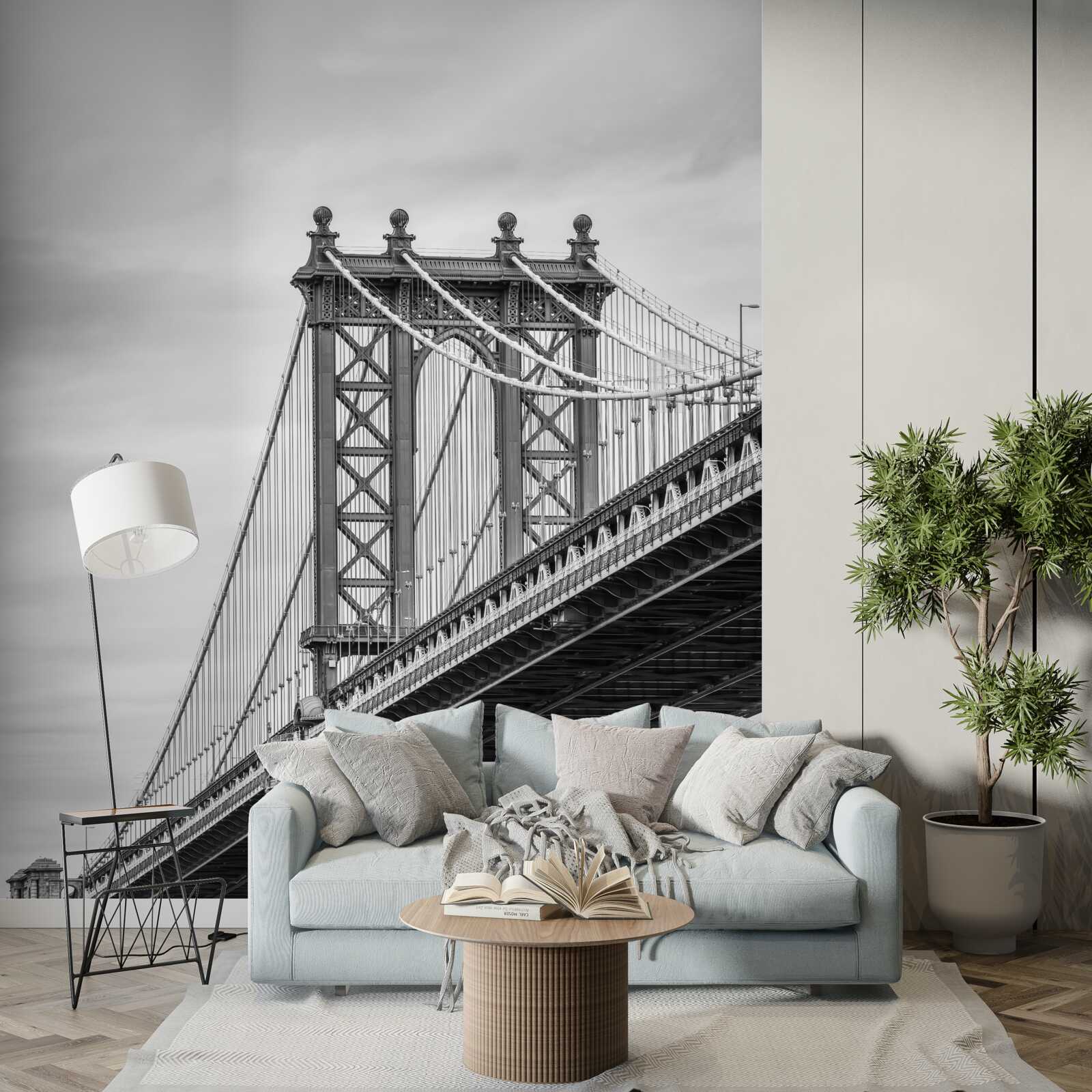 Fototapeten Zerstörte Brücke, die zu einem besiedelten Gebiet führt