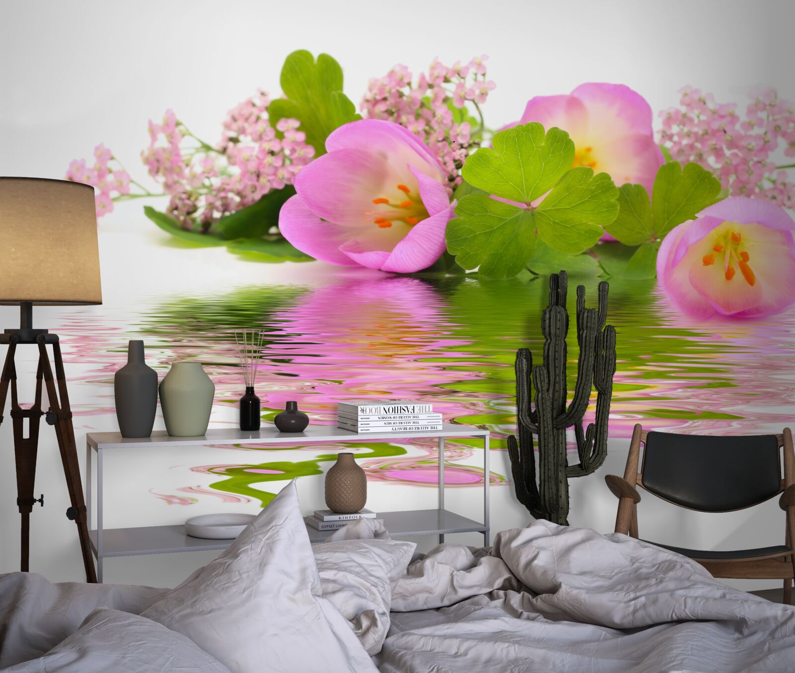 Fototapeten Die anmutige Zusammensetzung rosa Blüten auf der Wasseroberfläche