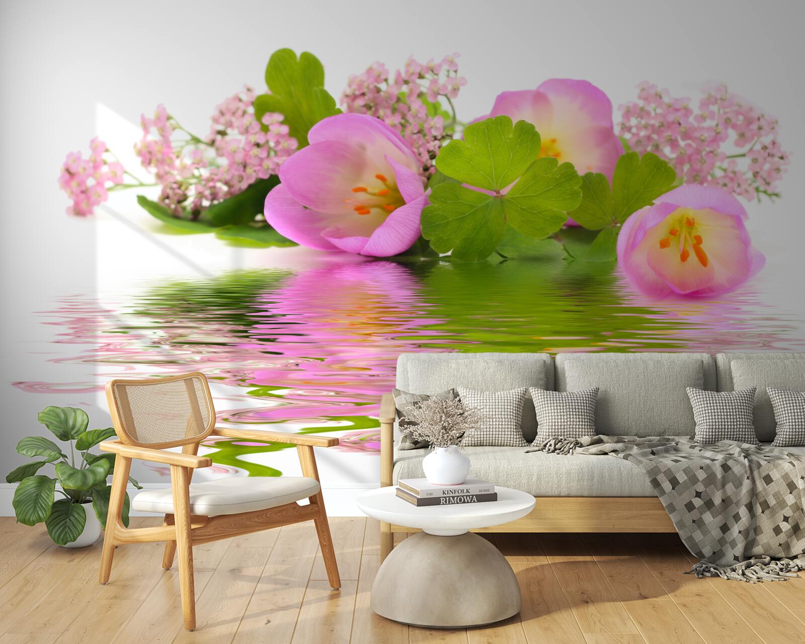 Fototapeten Die anmutige Zusammensetzung rosa Blüten auf der Wasseroberfläche