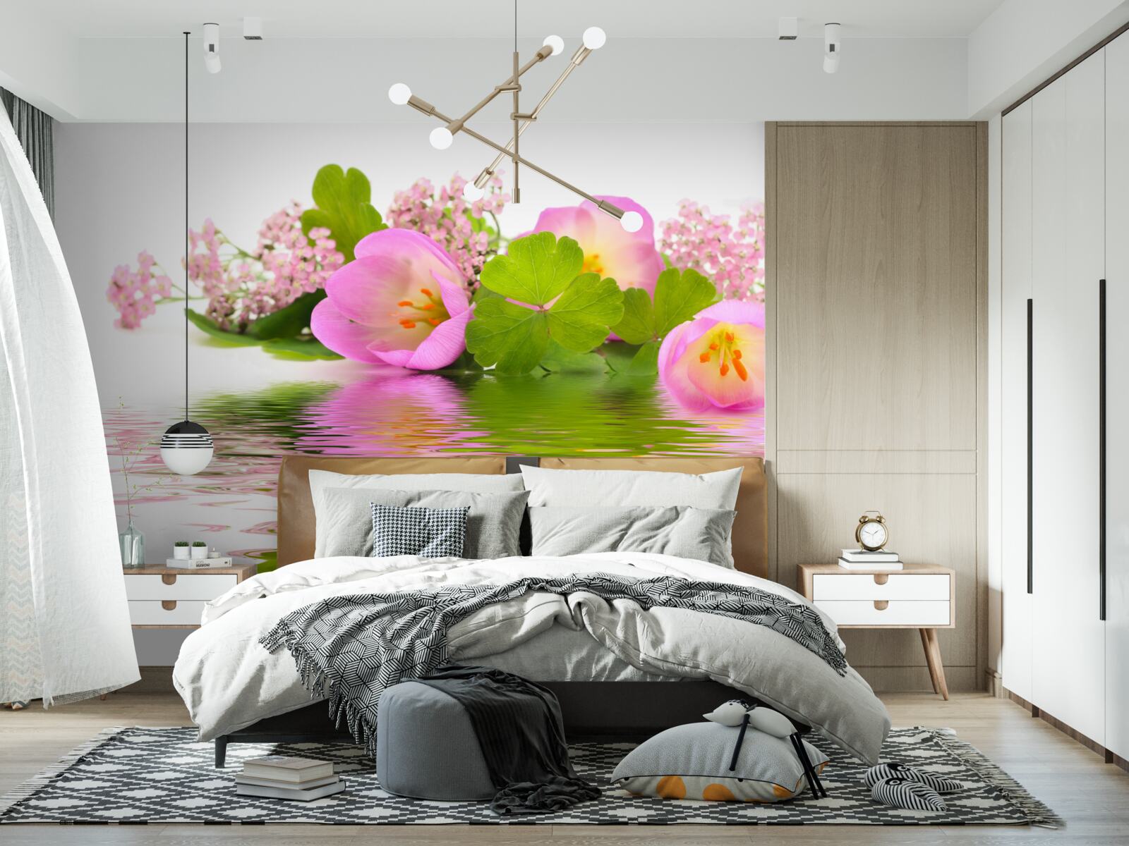 Fototapeten Die anmutige Zusammensetzung rosa Blüten auf der Wasseroberfläche