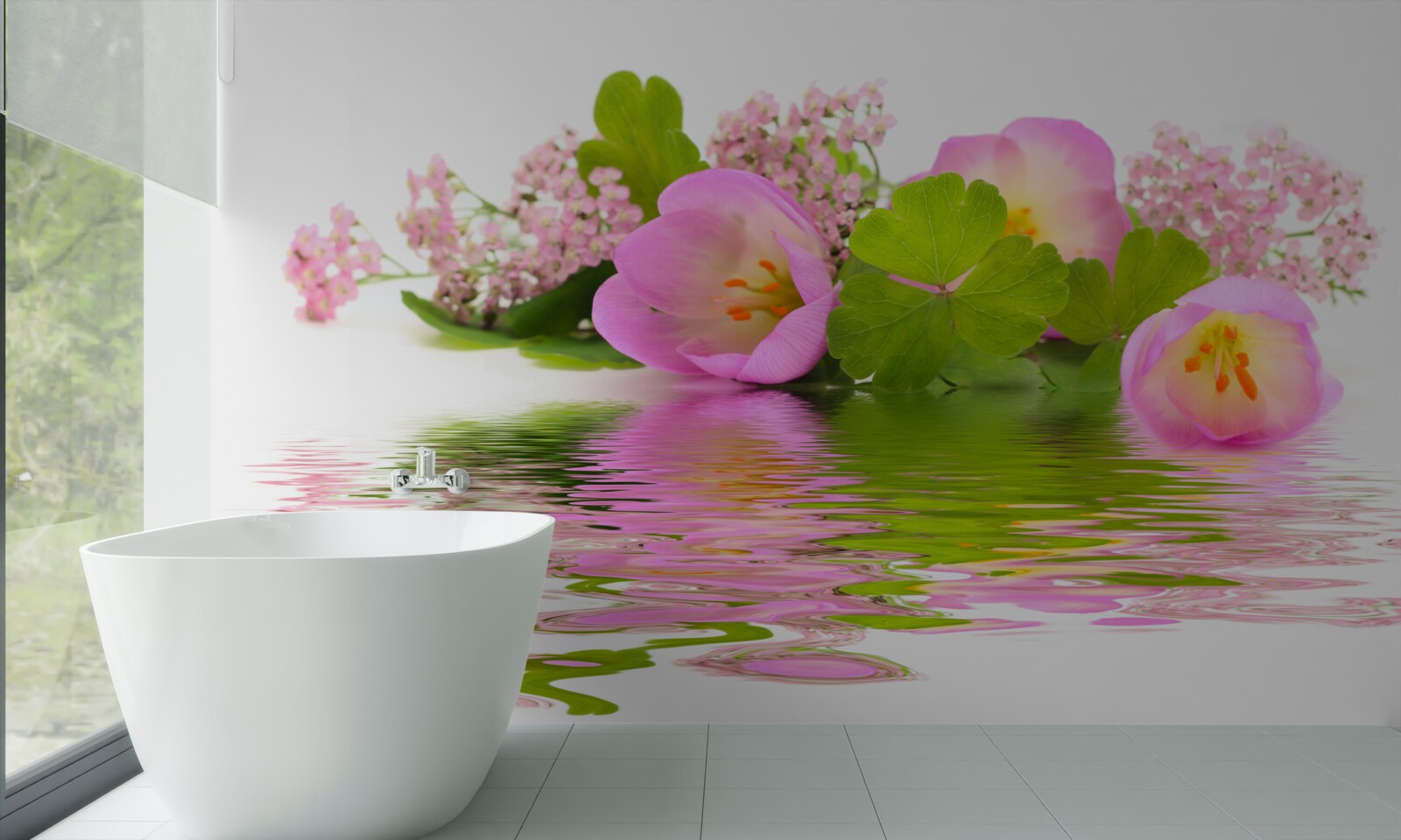 Fototapeten Die anmutige Zusammensetzung rosa Blüten auf der Wasseroberfläche