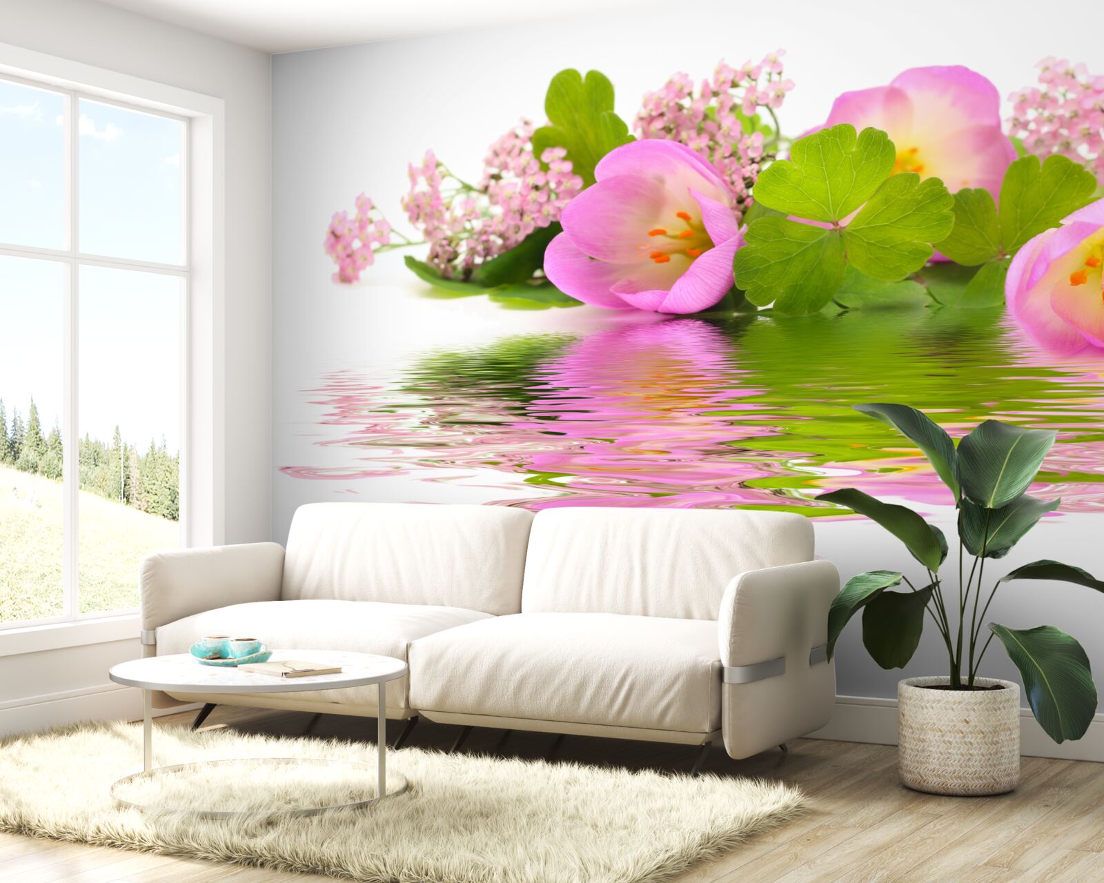 Fototapeten Die anmutige Zusammensetzung rosa Blüten auf der Wasseroberfläche