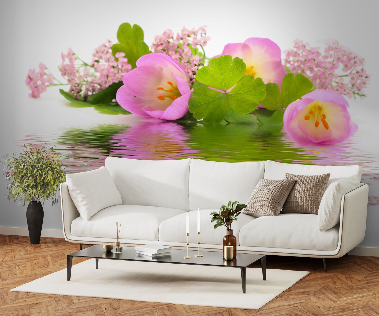 Fototapeten Die anmutige Zusammensetzung rosa Blüten auf der Wasseroberfläche