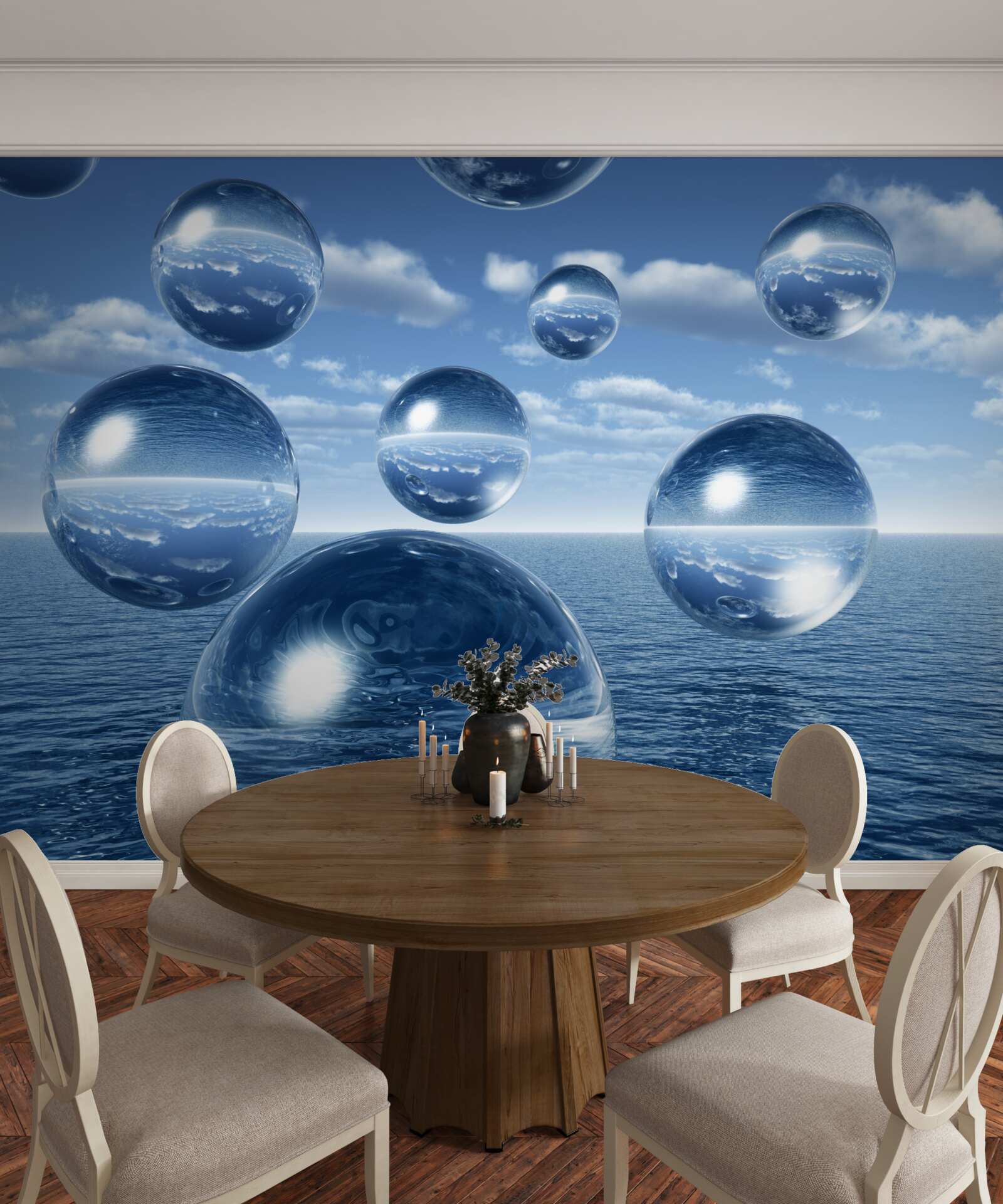 Fototapeten Wassertropfen fließen ins Meer