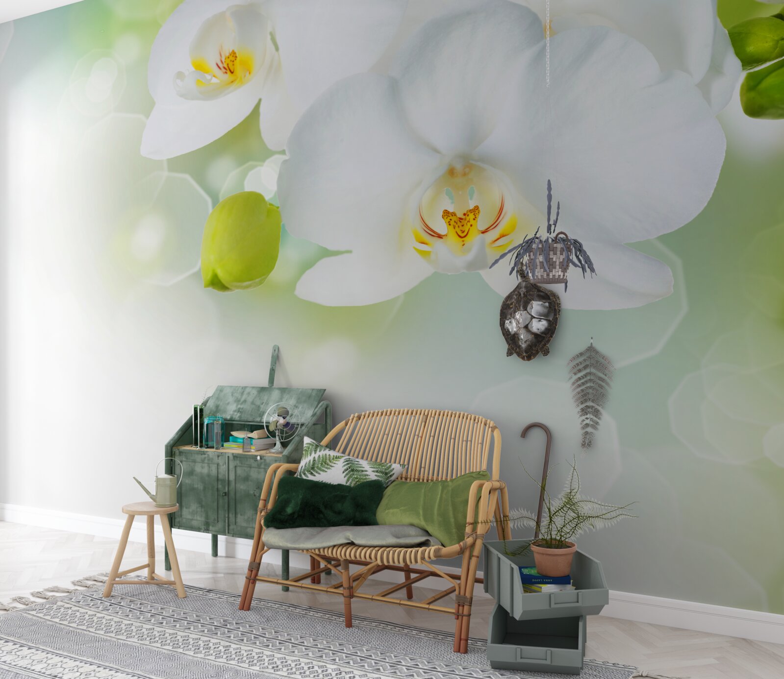 Fototapeten Weiße Orchidee steigt über dem Wasser
