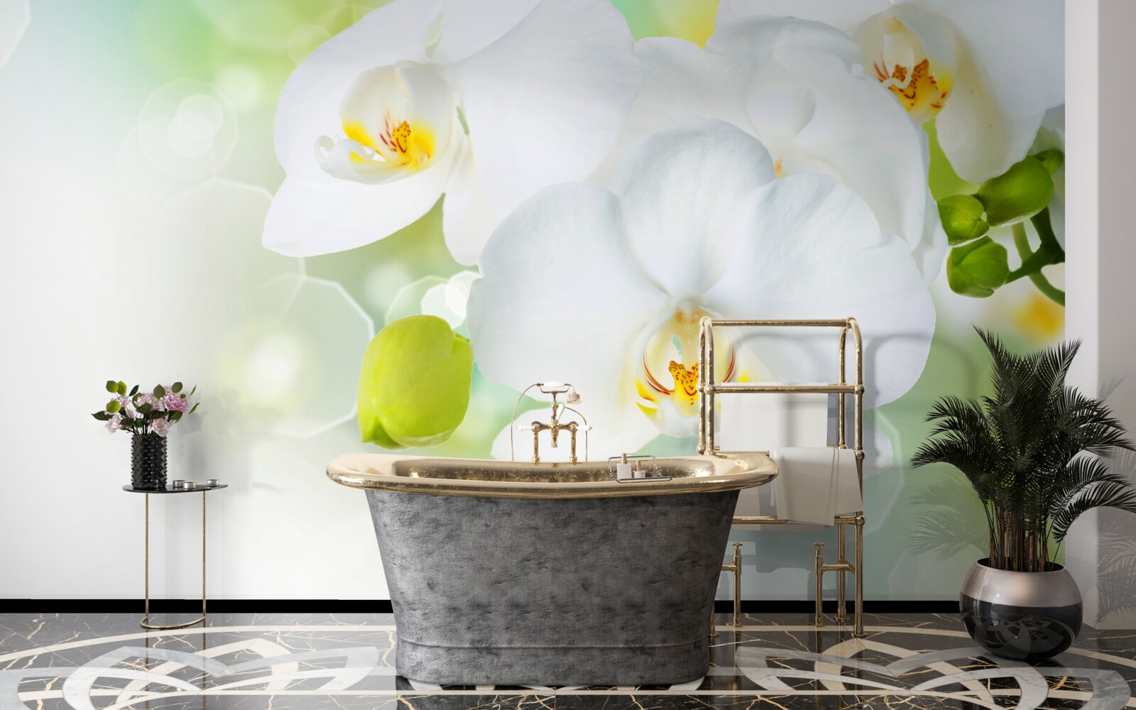 Fototapeten Weiße Orchidee steigt über dem Wasser