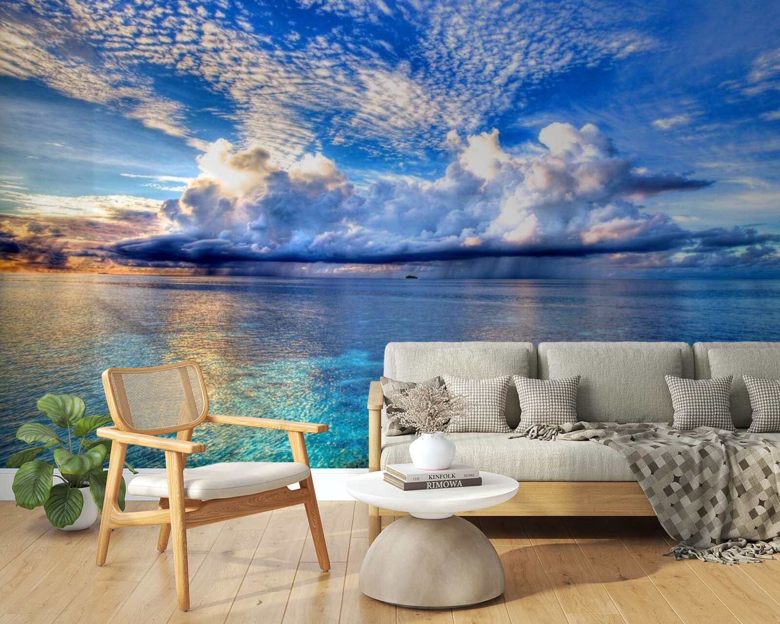 Fototapeten Die Wolken schweben sanft über der blauen Wasseroberfläche des Wassers