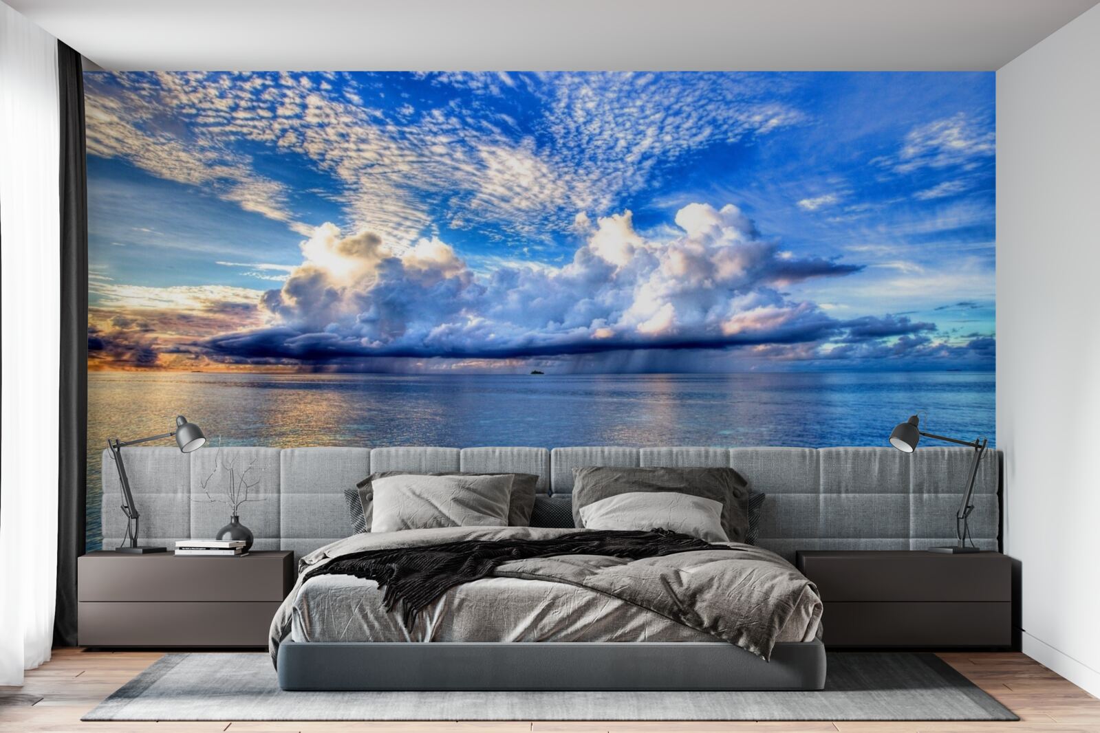 Fototapeten Die Wolken schweben sanft über der blauen Wasseroberfläche des Wassers