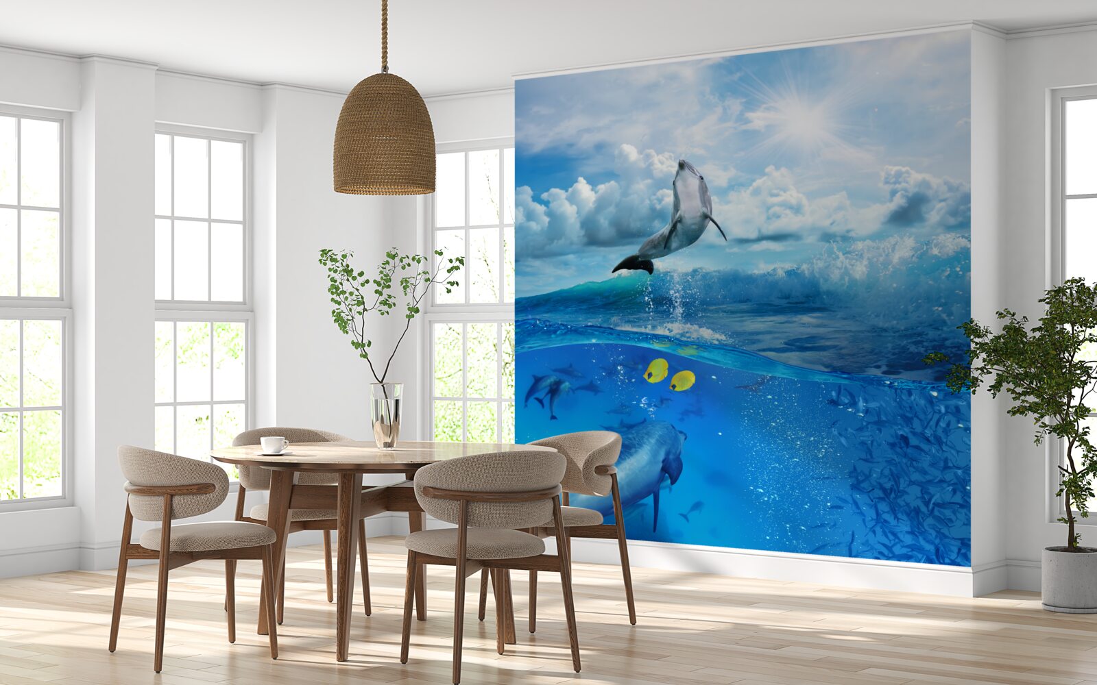 Fototapeten Delphin springt aus dem Wasser