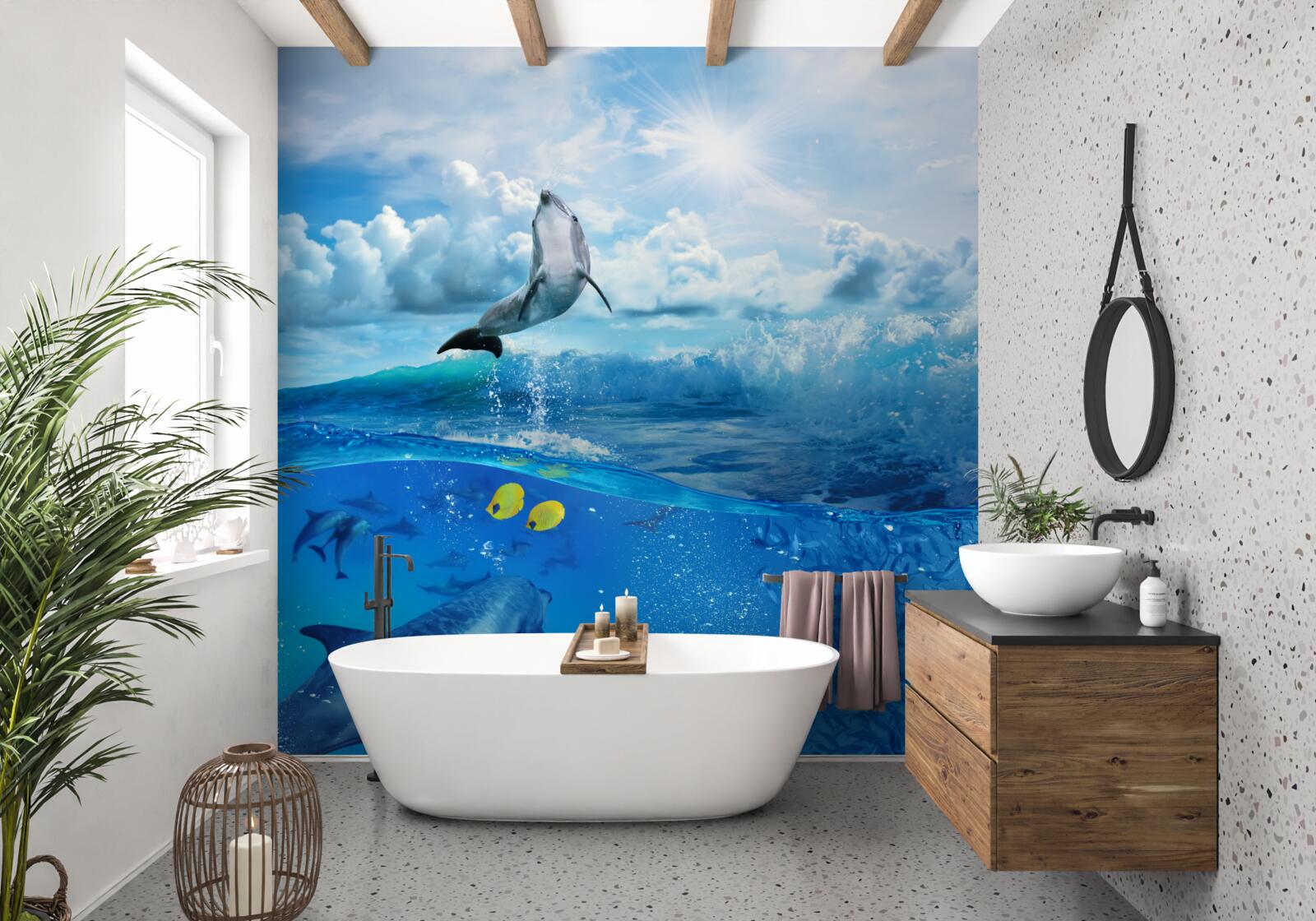 Fototapeten Delphin springt aus dem Wasser