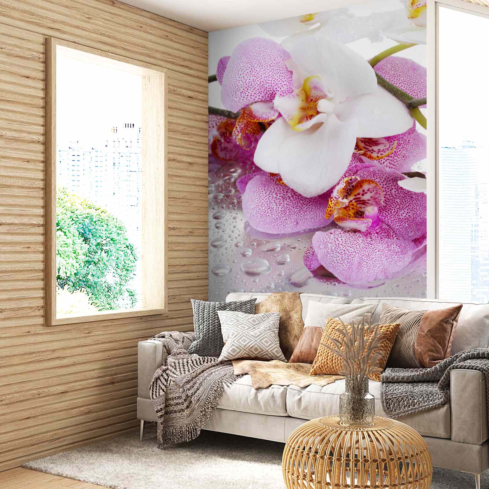 Fototapeten Orchideen mit Blütenblättern in Weiß und Rosa