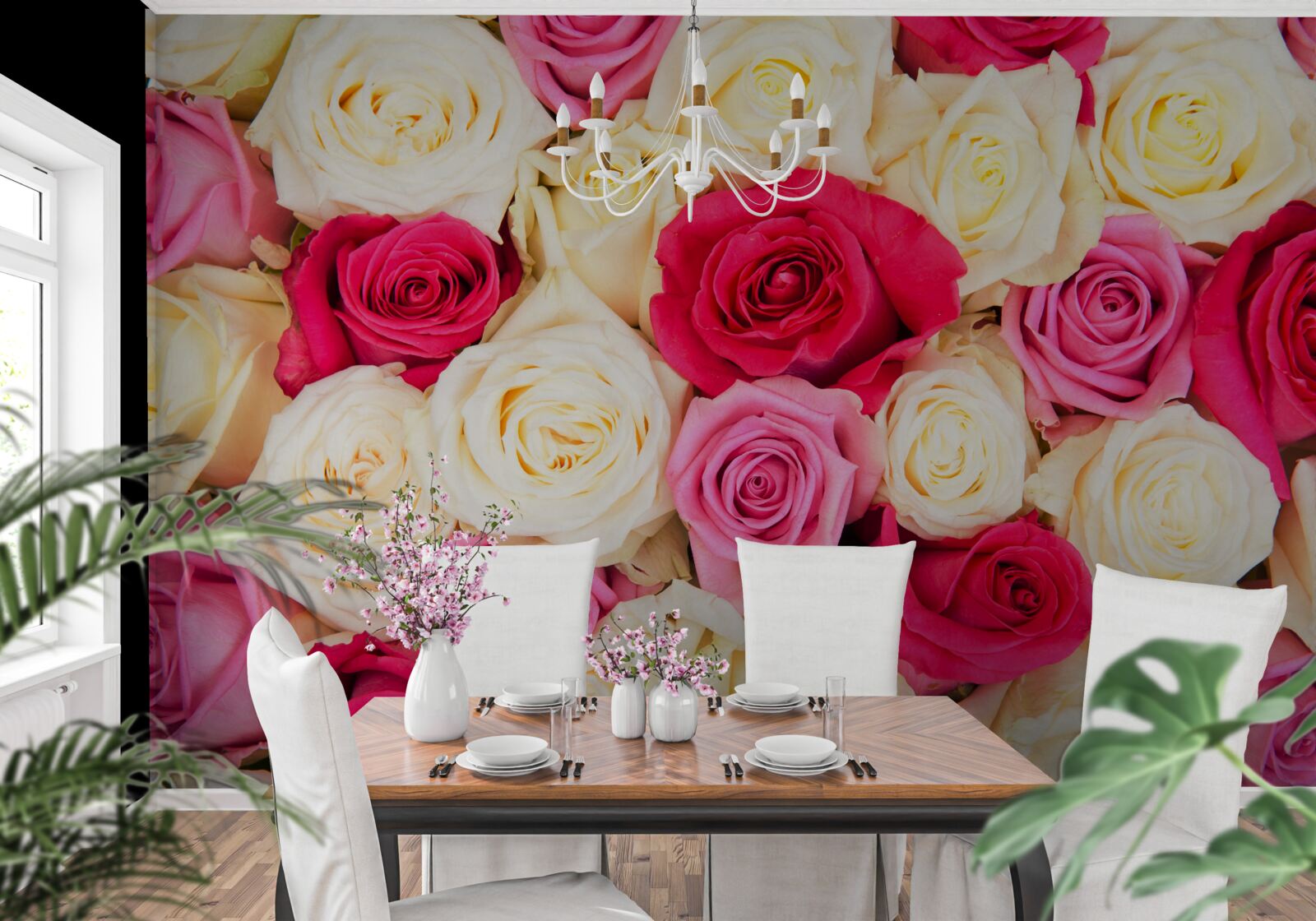 Fototapeten Ein Blumenstrauß mit zarten Rosen in verschiedenen Farbtönen
