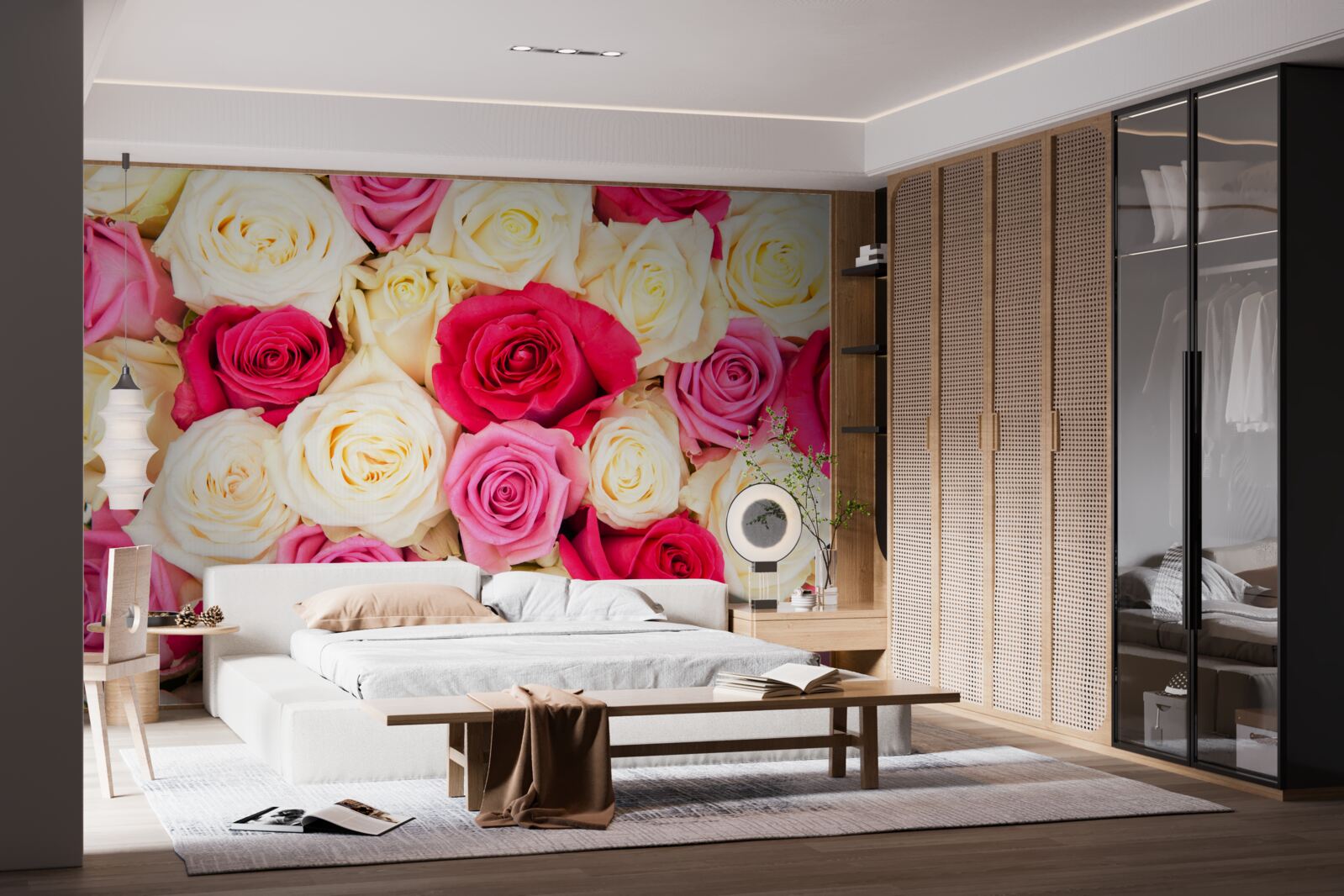 Fototapeten Ein Blumenstrauß mit zarten Rosen in verschiedenen Farbtönen