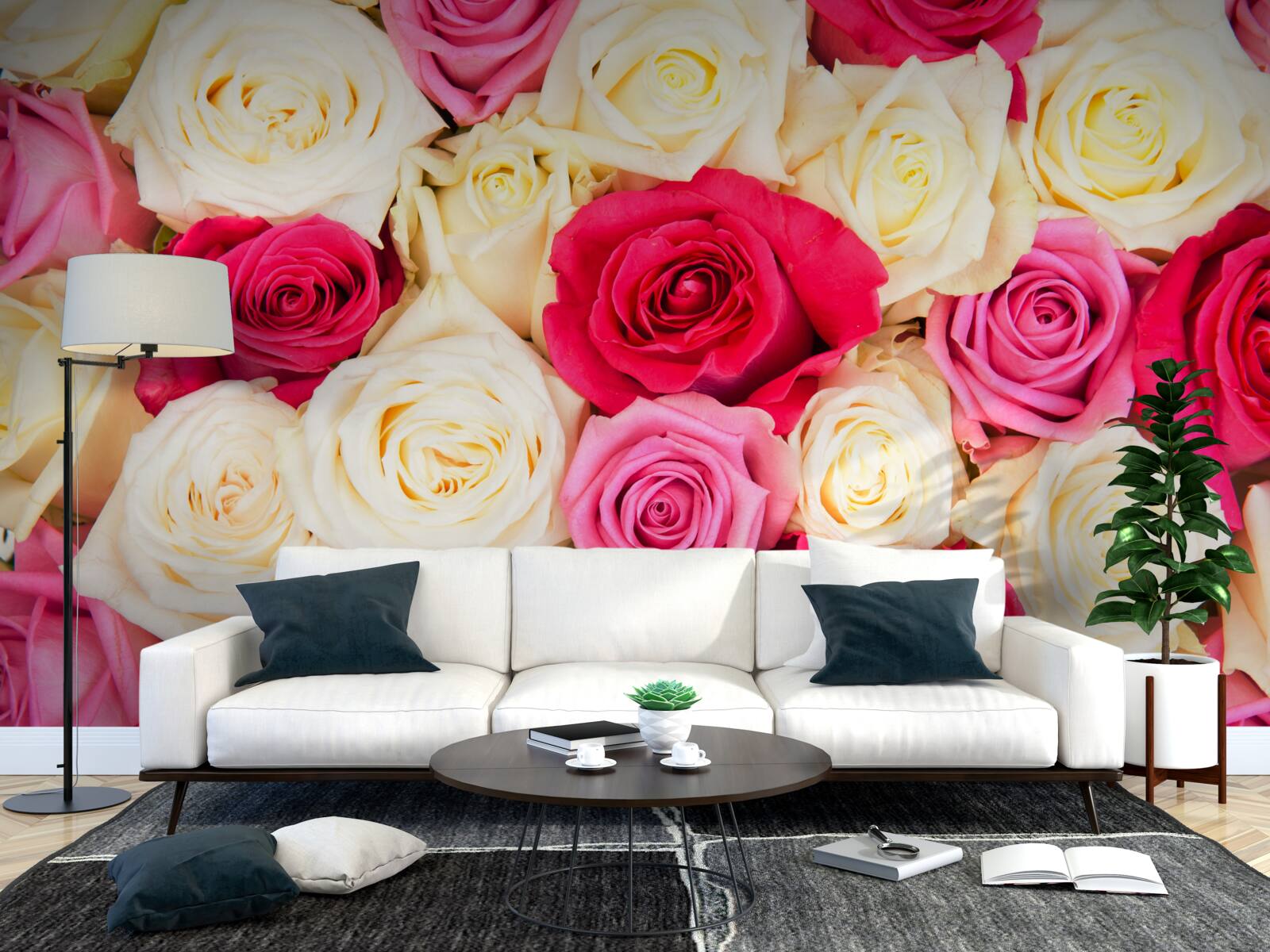 Fototapeten Ein Blumenstrauß mit zarten Rosen in verschiedenen Farbtönen