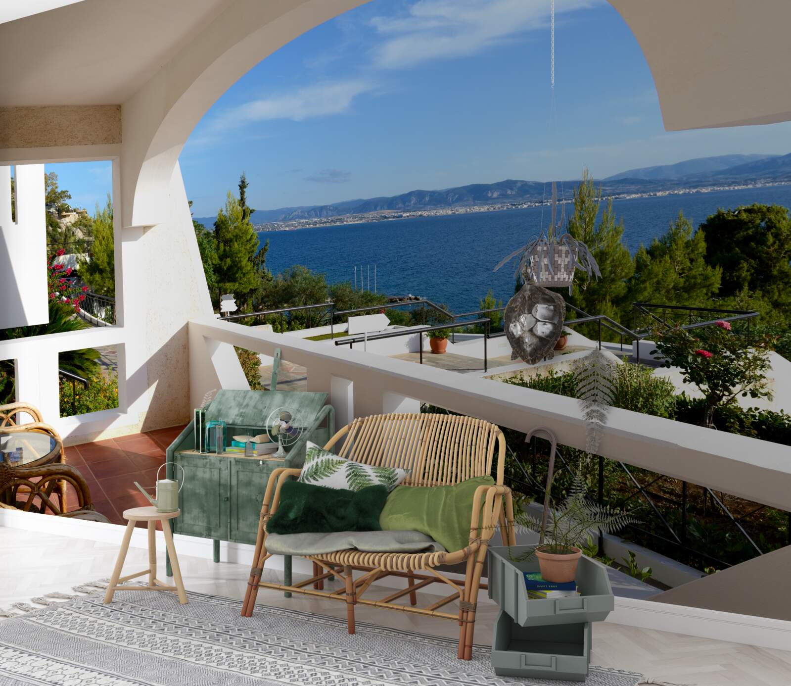 Fototapeten Eine bequeme Terrasse mit einem Meerblick