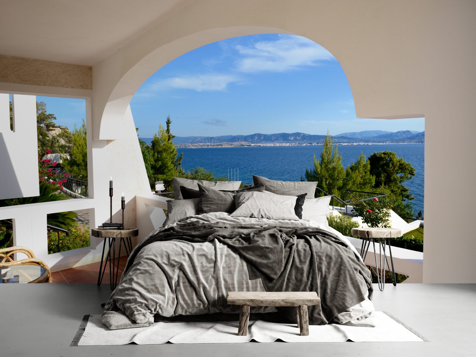 Fototapeten Eine bequeme Terrasse mit einem Meerblick