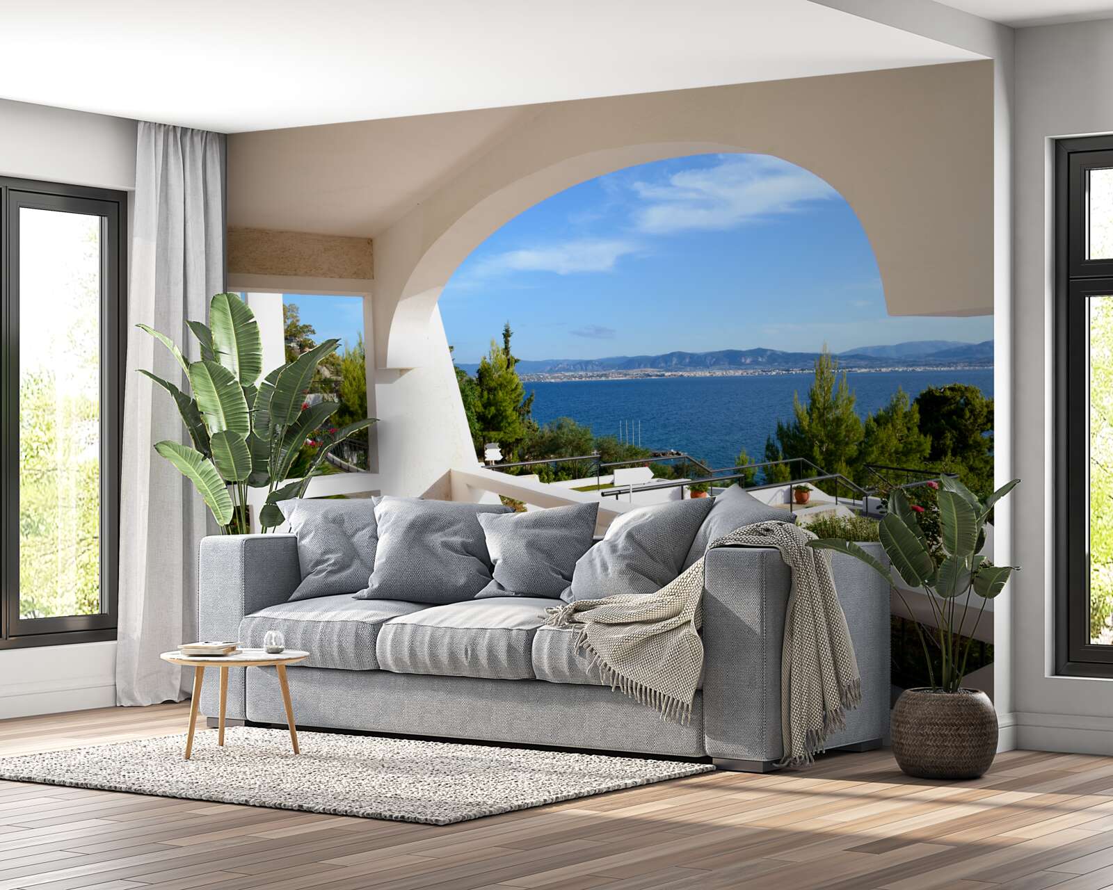 Fototapeten Eine bequeme Terrasse mit einem Meerblick