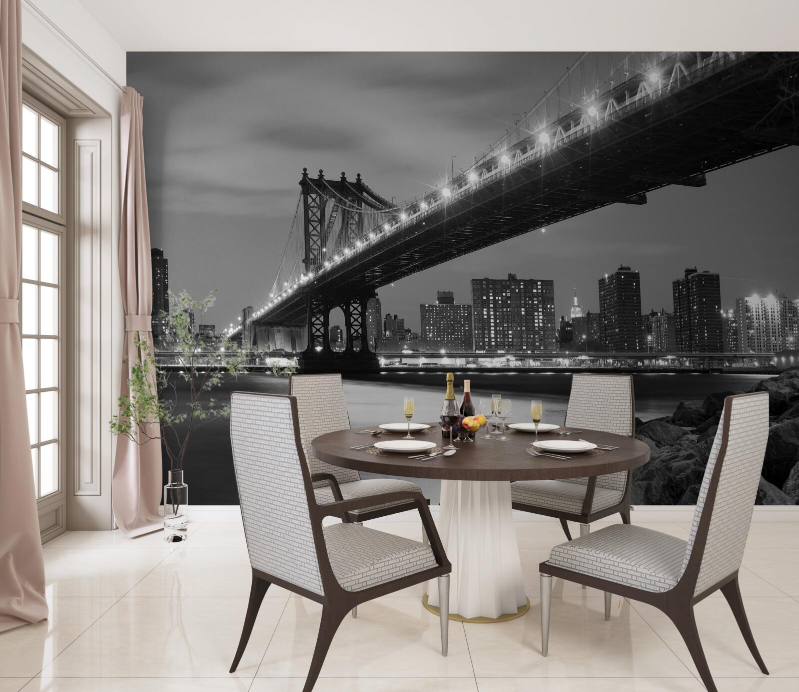 Fototapeten Beleuchtung der Manhattan -Brücke
