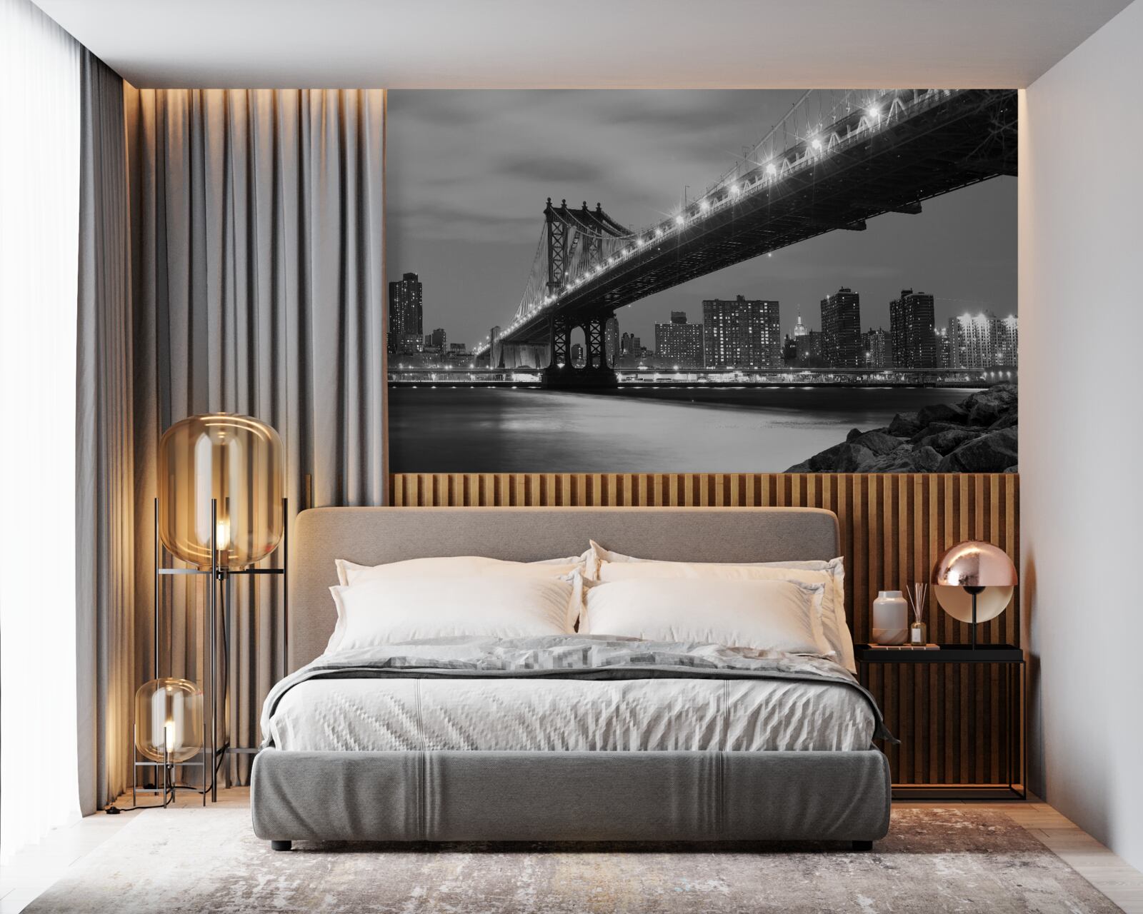 Fototapeten Beleuchtung der Manhattan -Brücke