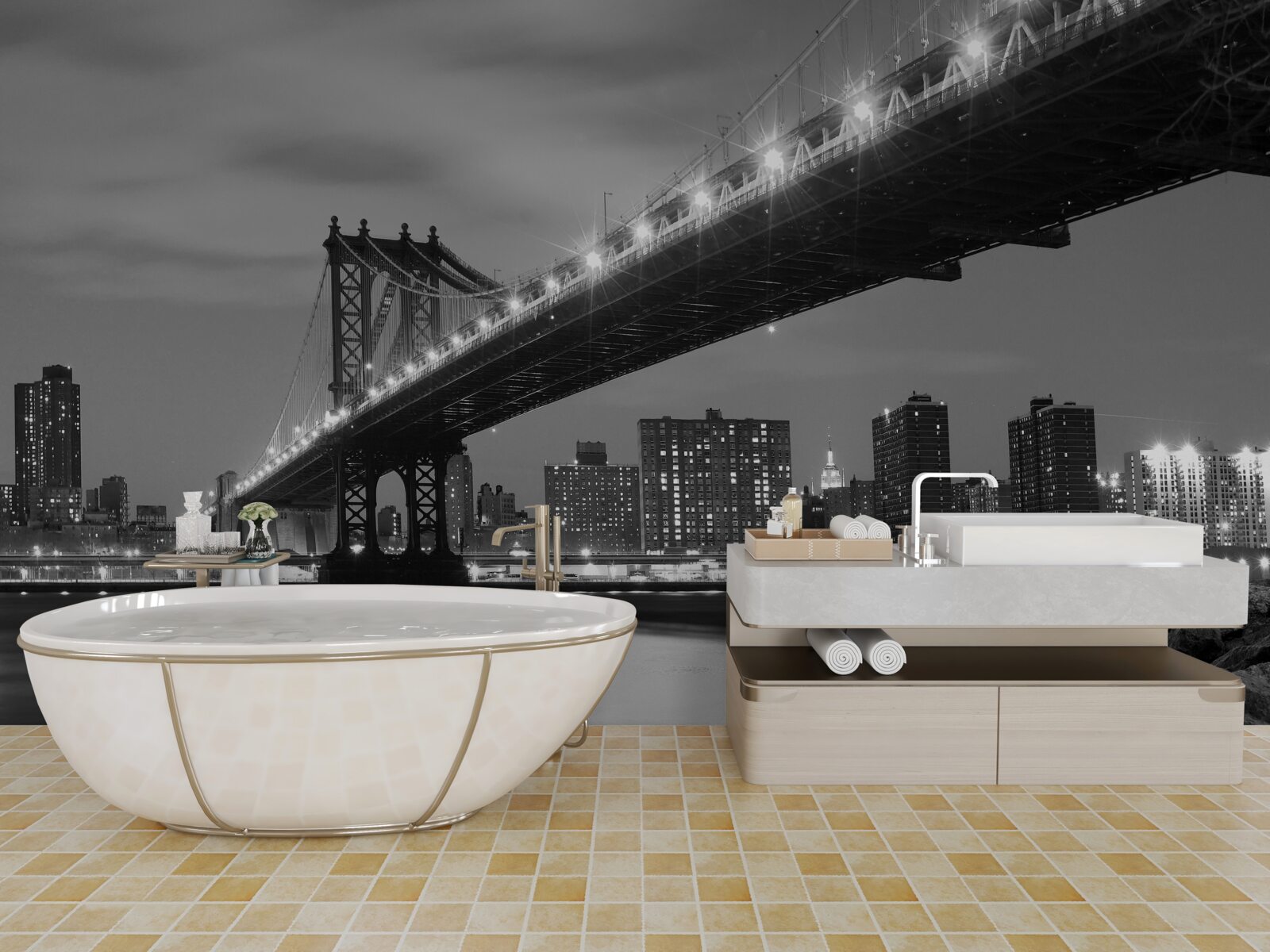 Fototapeten Beleuchtung der Manhattan -Brücke