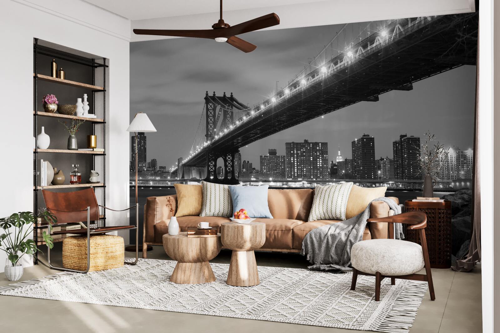 Fototapeten Beleuchtung der Manhattan -Brücke
