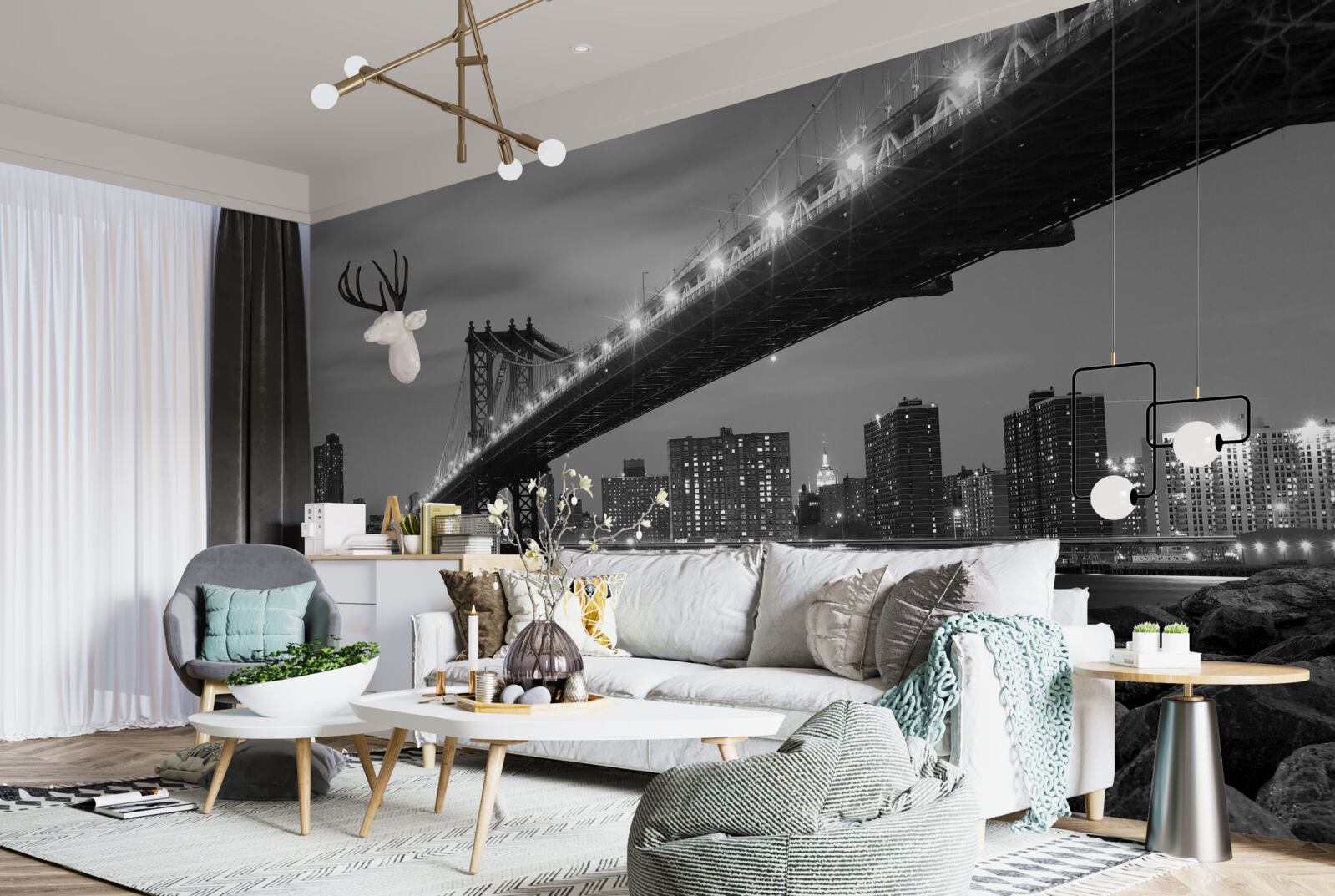 Fototapeten Beleuchtung der Manhattan -Brücke