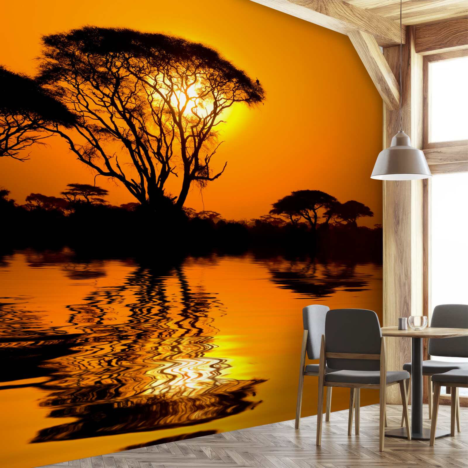 Fototapeten Sonnenuntergang in der Wüstenreflexion im Wasser