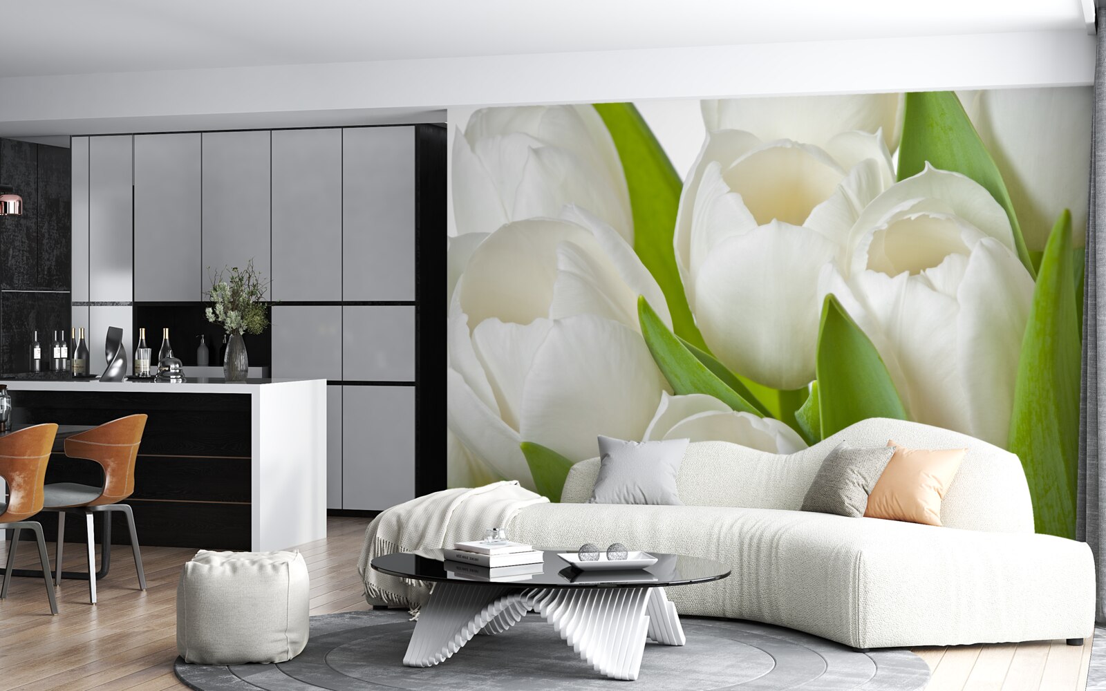 Fototapeten Elegante Zusammensetzung hoch entwickelter Tulpen
