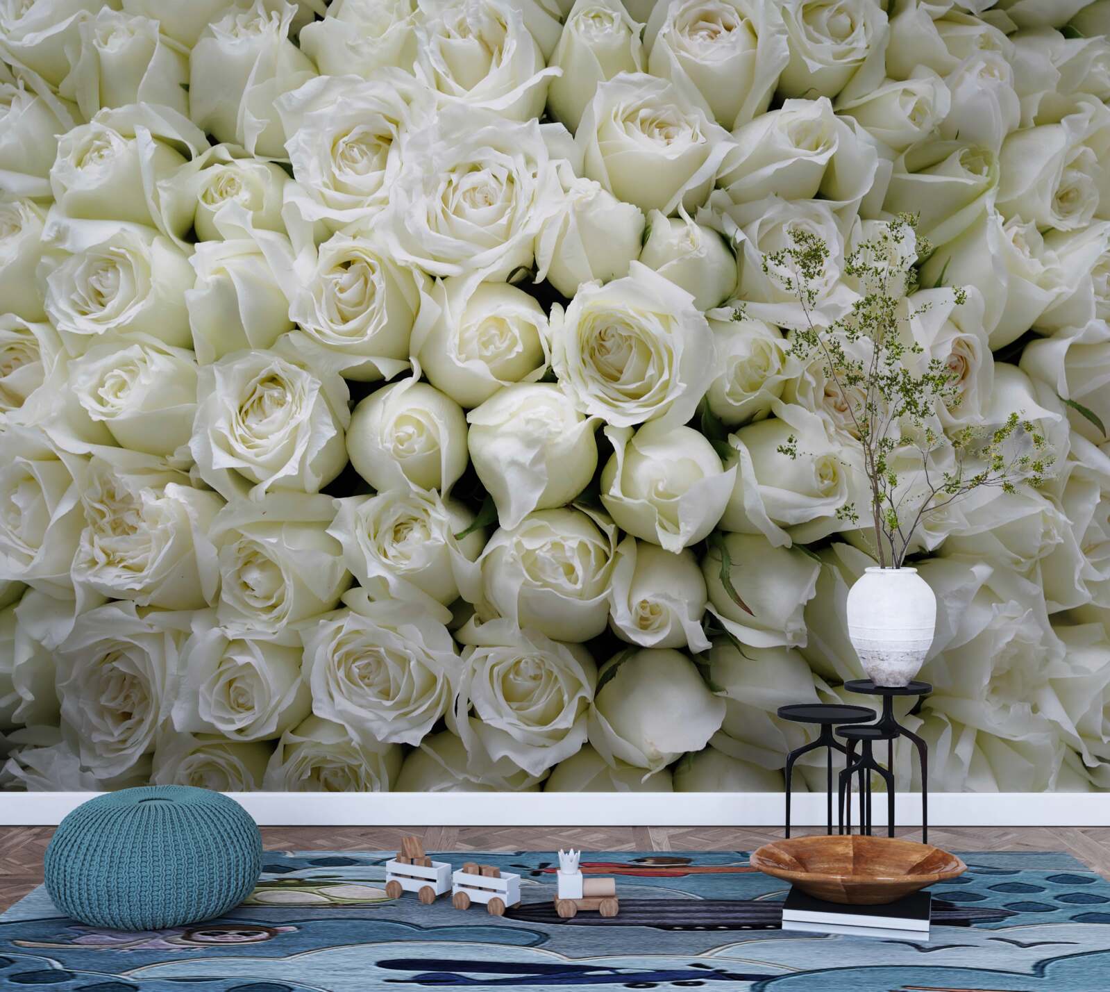 Fototapeten Ein Blumenstrauß vieler schneebedeckter Rosen