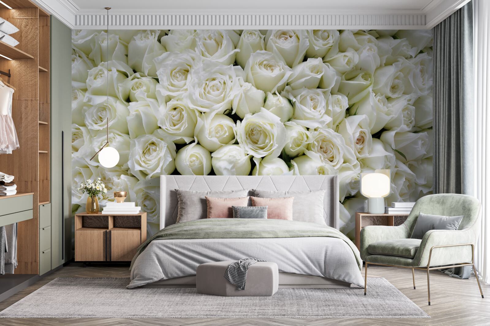 Fototapeten Ein Blumenstrauß vieler schneebedeckter Rosen